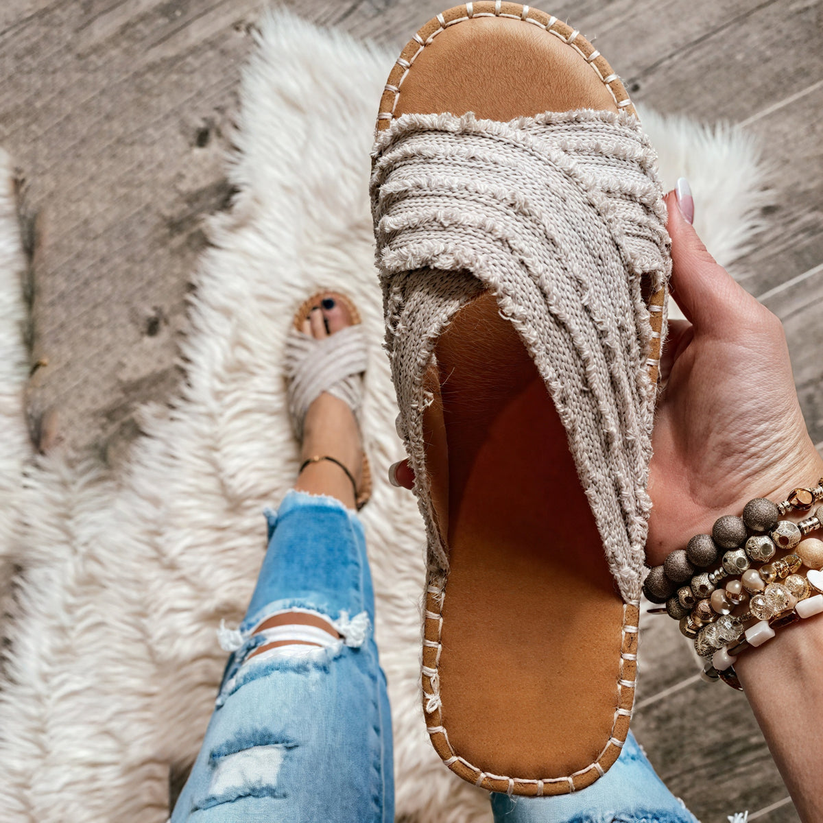 Damen Sandalen mit Kreuzriemen, Seilsohle und Textil-Obermaterial – Casual Stil-72720-1f8456f3-a12b-47b4-8f66-d189e71c4f7d