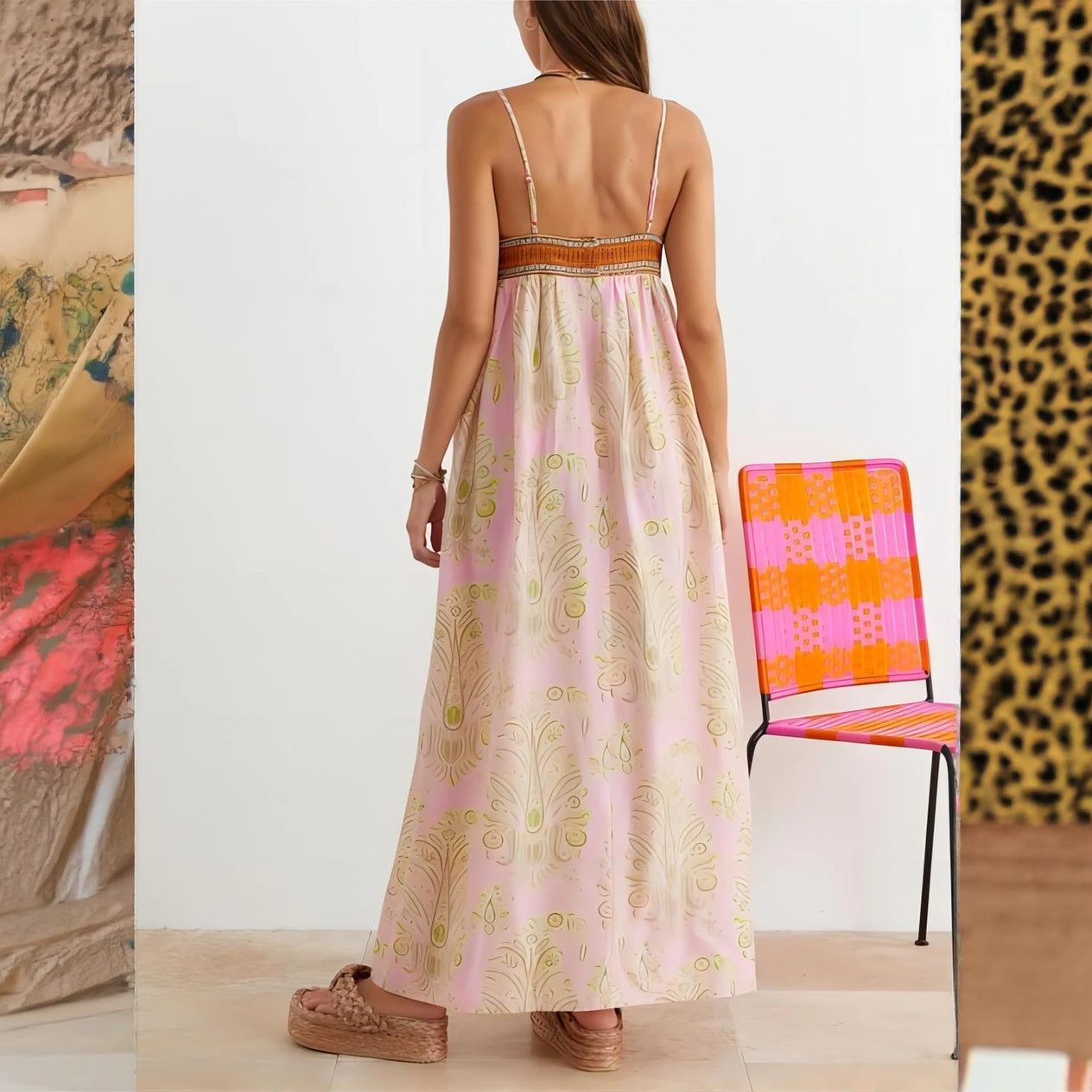 Fließendes Maxi-Kleid mit Webdetails
