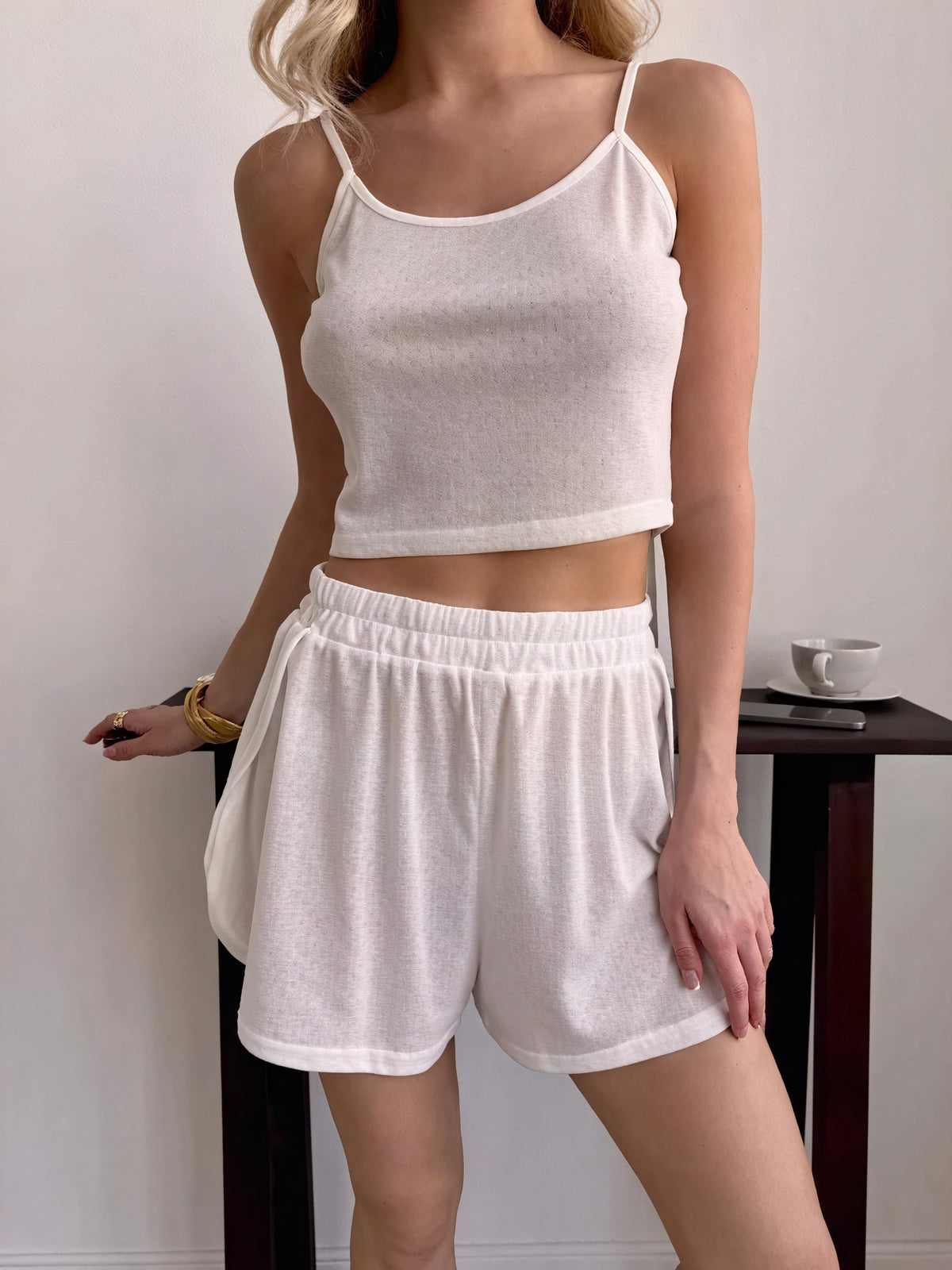 Damen Loungewear Set – Leichtes Strick Camisole & Shorts, Komfort Stil-78905-bdd52121-b42a-48e5-88e7-28468ad48766