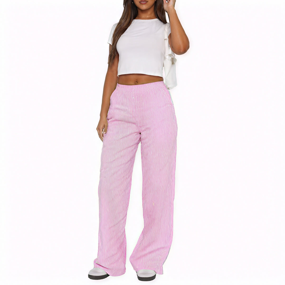 Weitgeschnittene High-Waist Hose mit Streifen