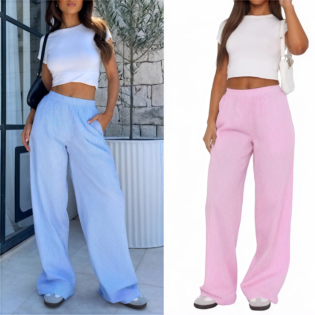 Weitgeschnittene High-Waist Hose mit Streifen