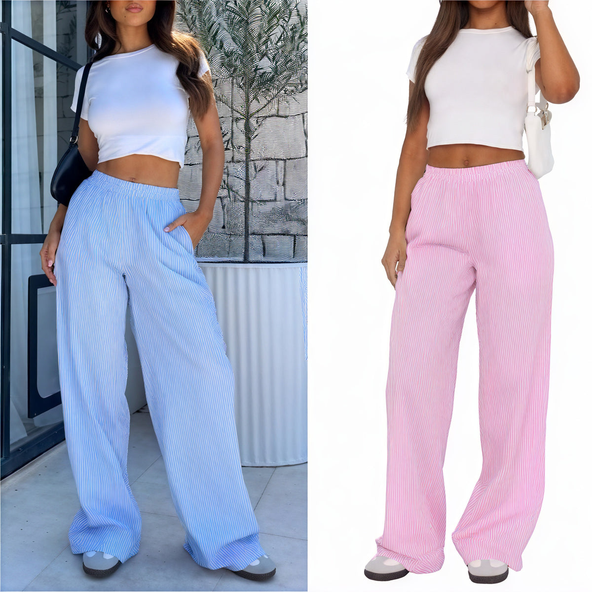 Weitgeschnittene High-Waist Hose mit Streifen