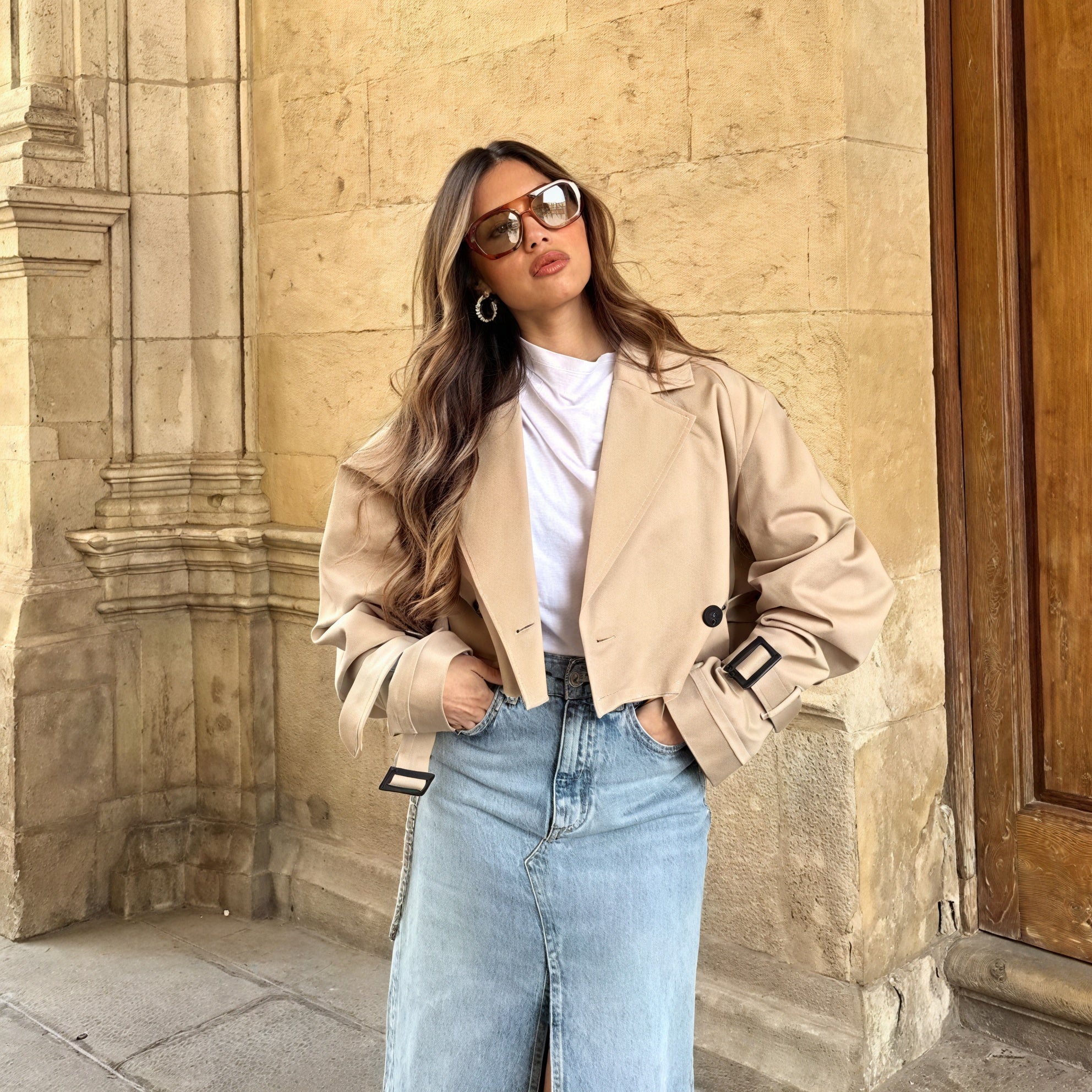 Cropped Trenchcoat mit Gürtel-Detail