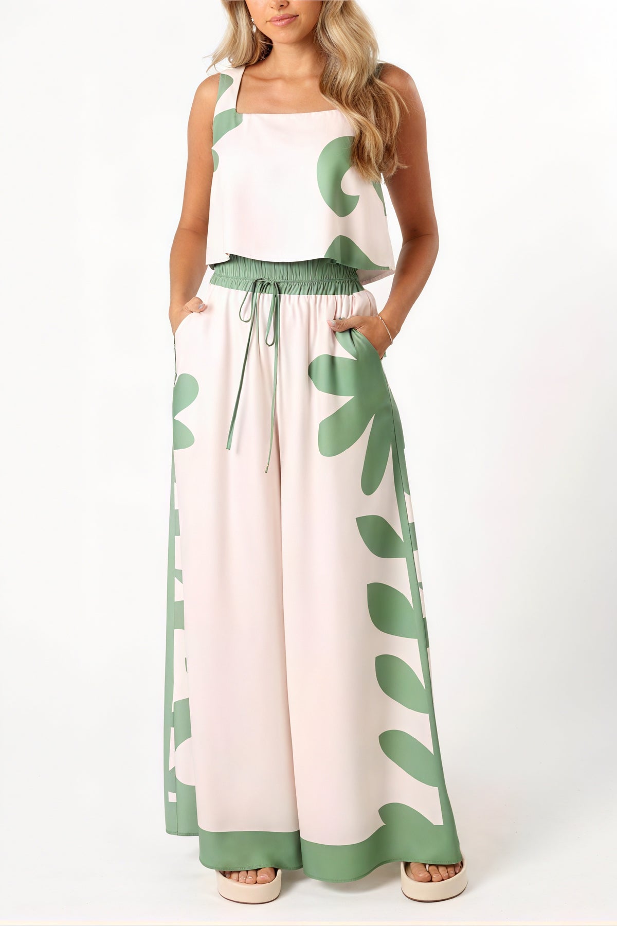 Floral Ensemble: Top & Wide Leg Hose