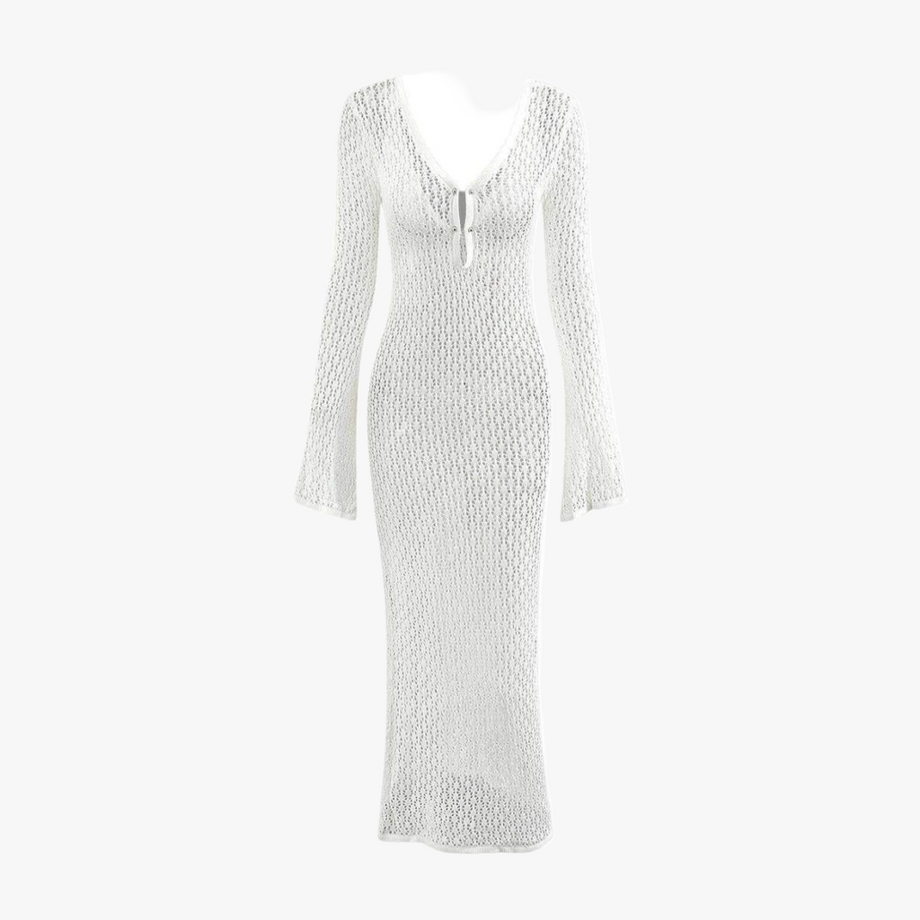 Gehäkeltes Maxikleid mit V-Ausschnitt