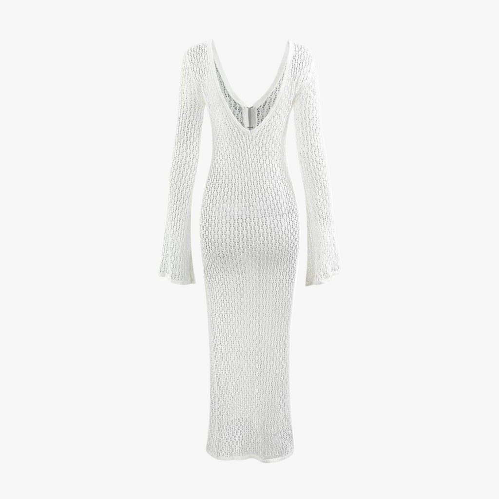 Gehäkeltes Maxikleid mit V-Ausschnitt