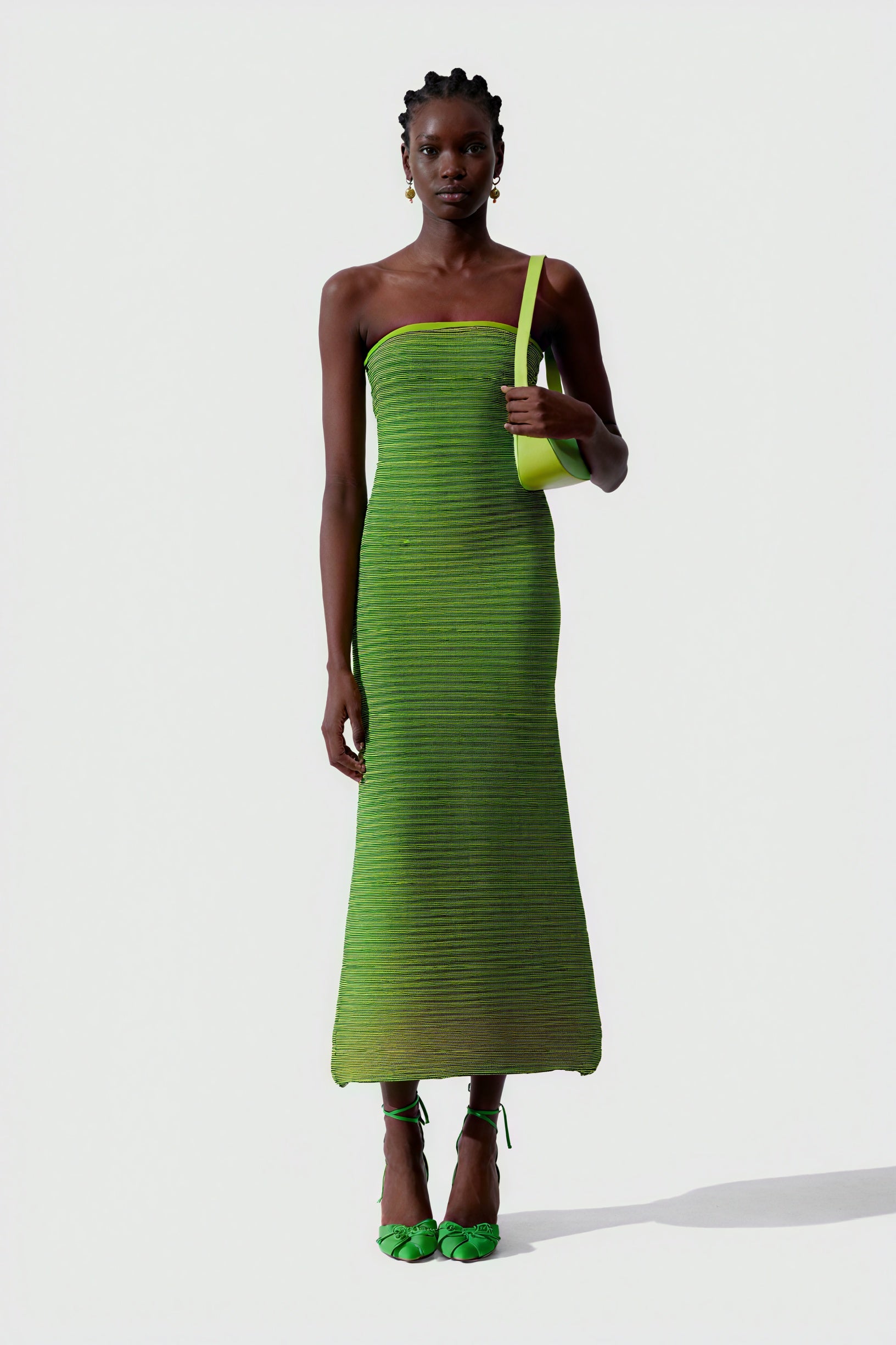 Gestreiftes Midikleid mit gerippter Textur