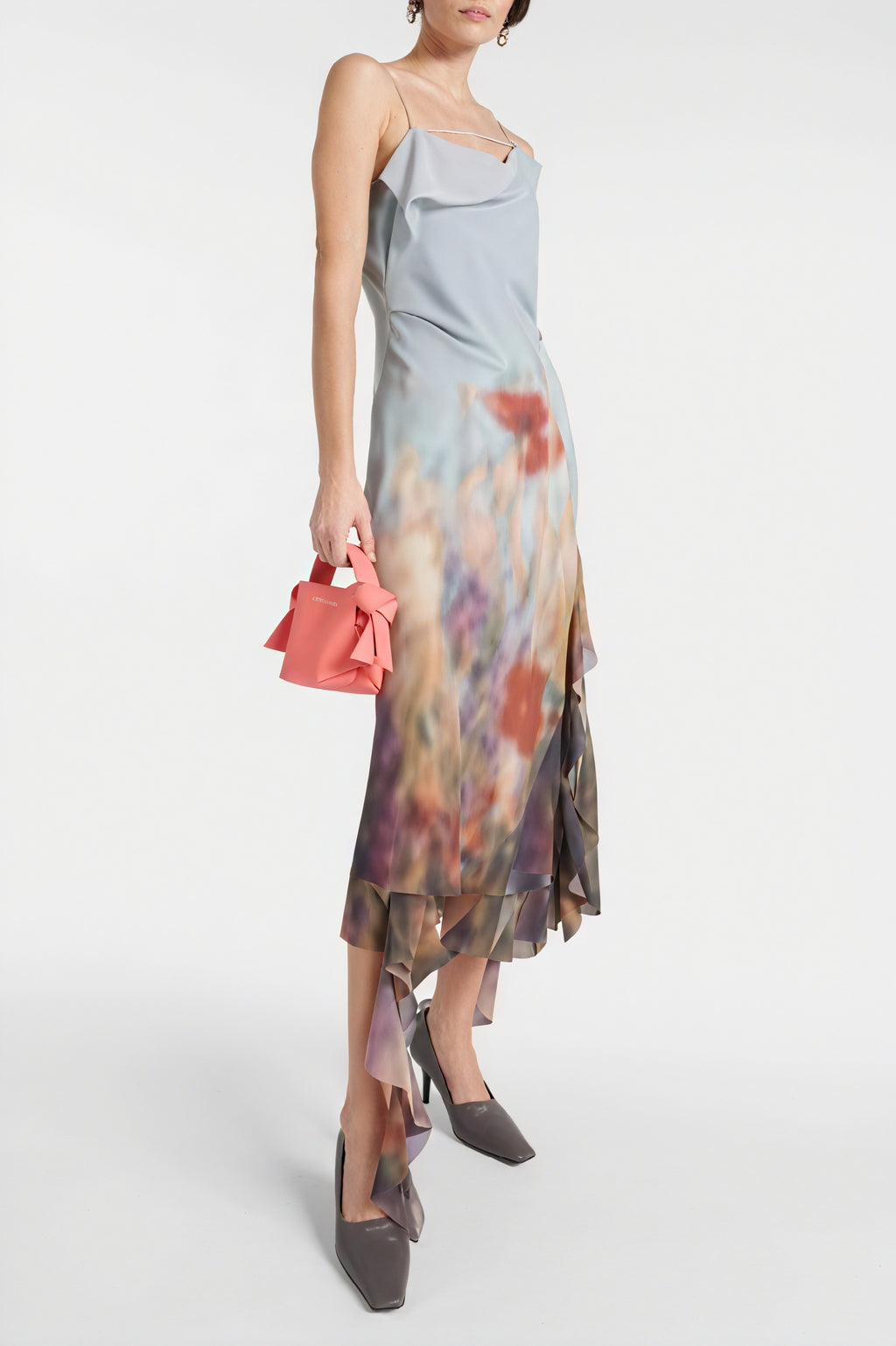 Fließendes Kleid mit floralem Aquarellmuster