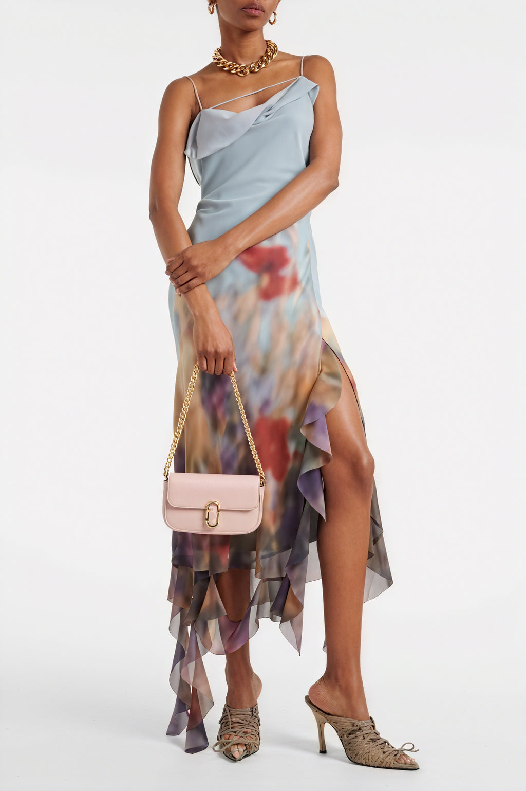 Fließendes Kleid mit floralem Aquarellmuster