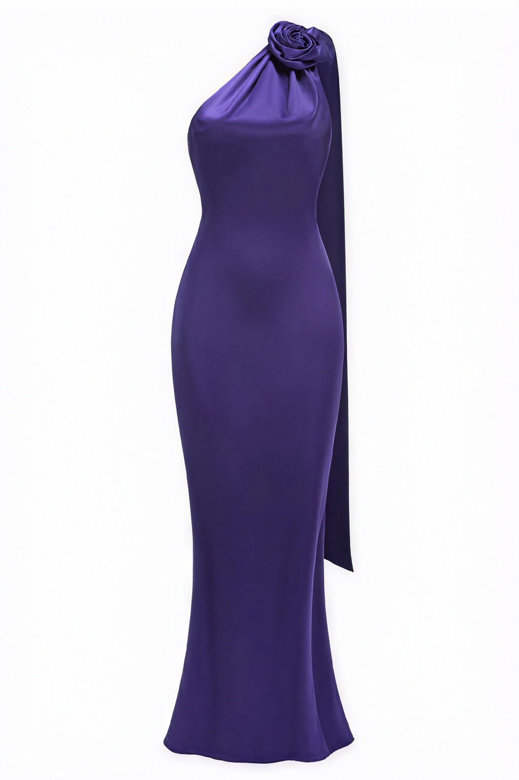 Elegantes, bodenlanges Abendkleid mit Rose