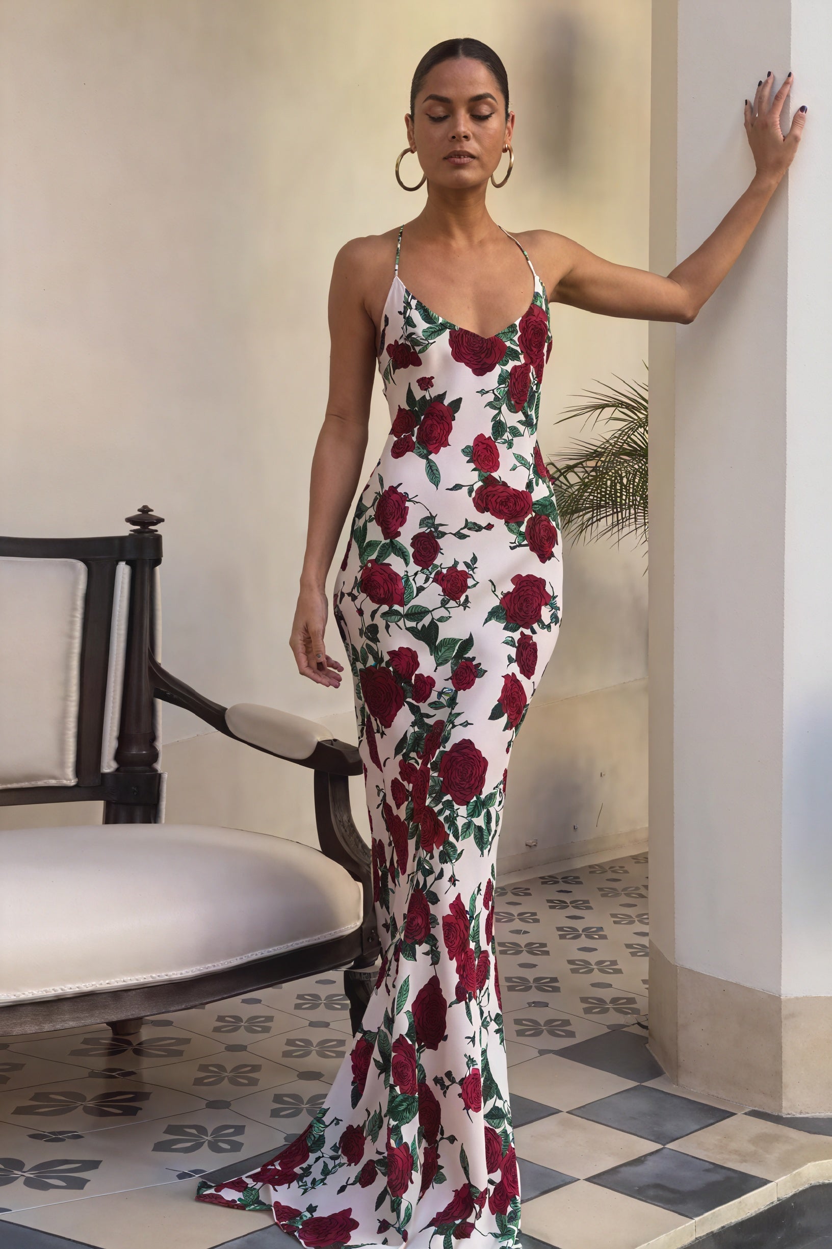 Elegantes, florales Abendkleid