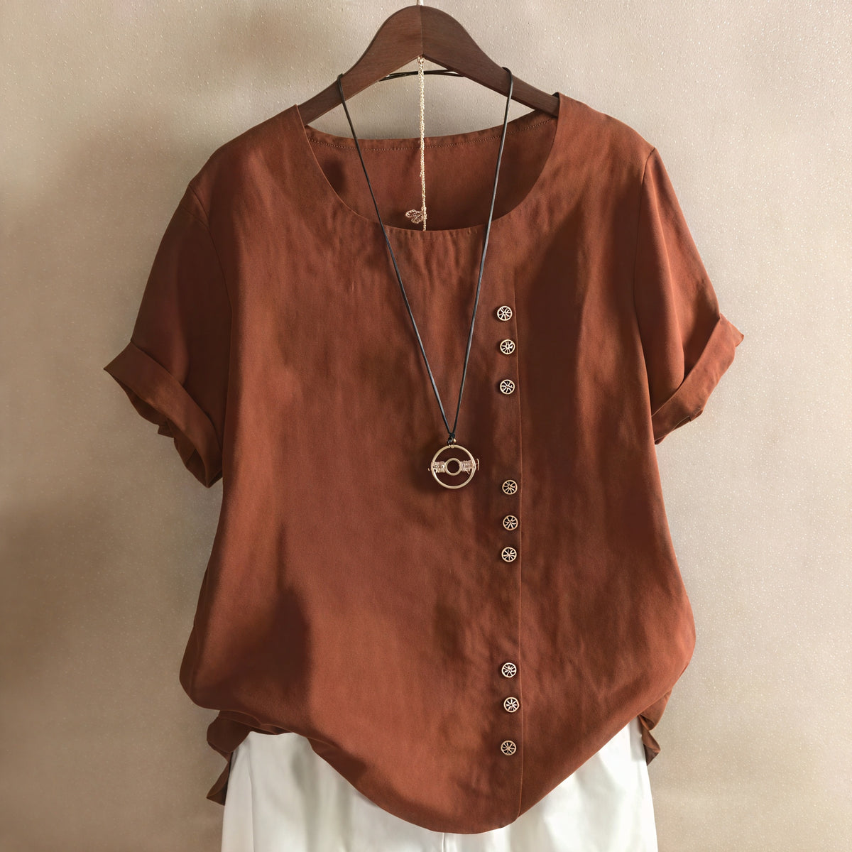 Kleidhaus Damen Kurzarm-Kleid mit Asymmetrischer Knopfleiste und Rundhalsausschnitt-81165-8c6aab03-9c6a-4439-ae4b-93736ec0b35f