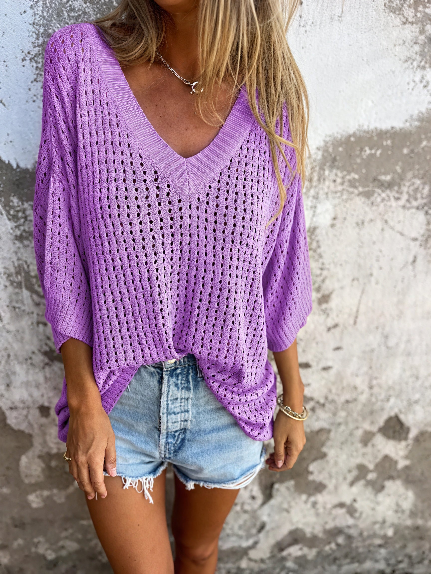 Lässiger Strickpullover mit V-Ausschnitt