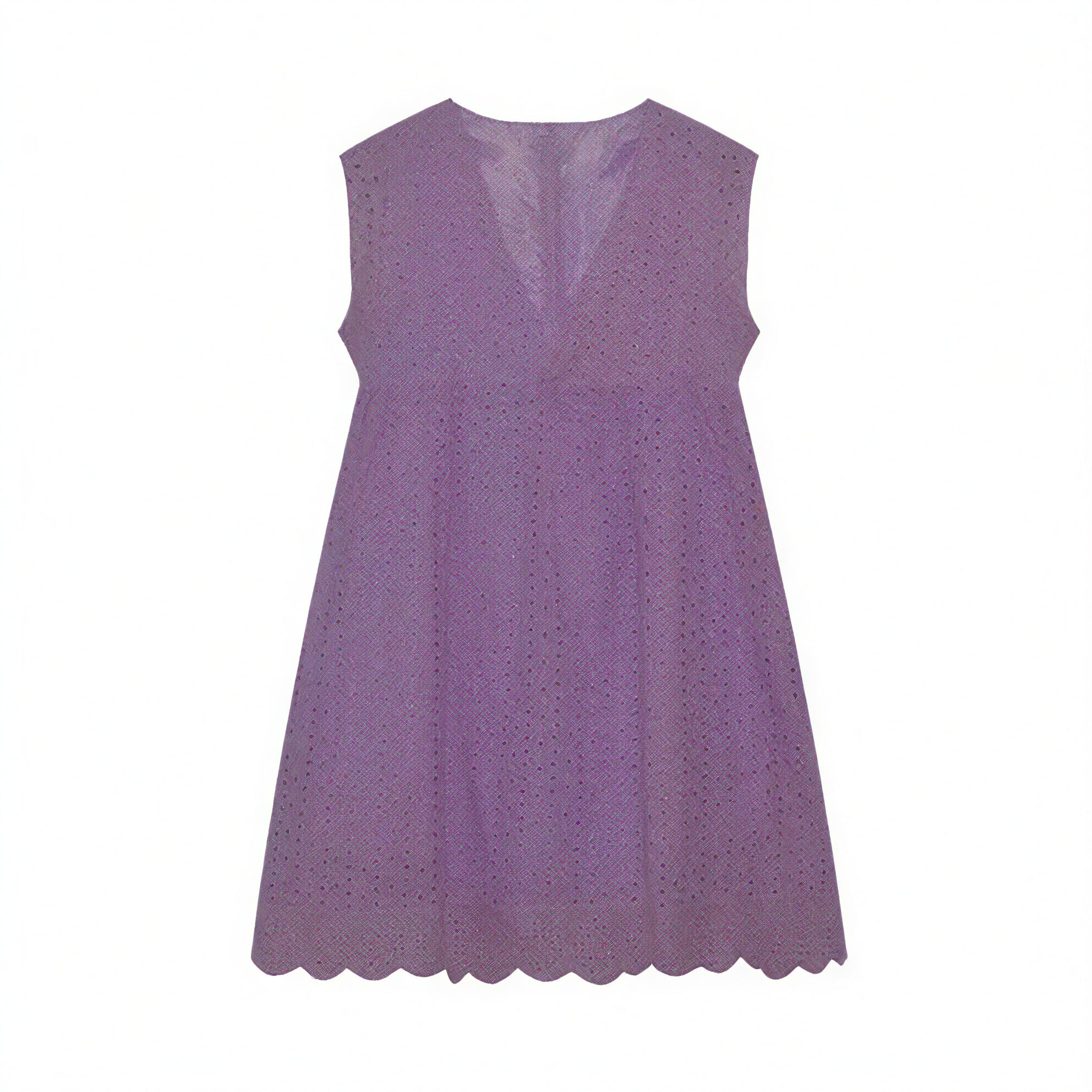 Damen Kleid Perforiertes V-Ausschnitt Ärmelloses Sommerkleid mit Wellensaum – Atmungsaktiv & Lässig-Chic-81587-dd166a5f-aed9-4154-b92c-98a00b297768