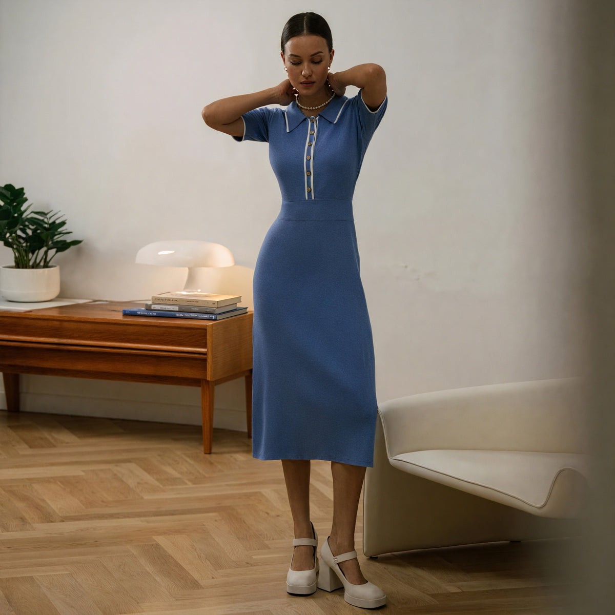 Elegantes Kleid mit Polokragen und feinen Details