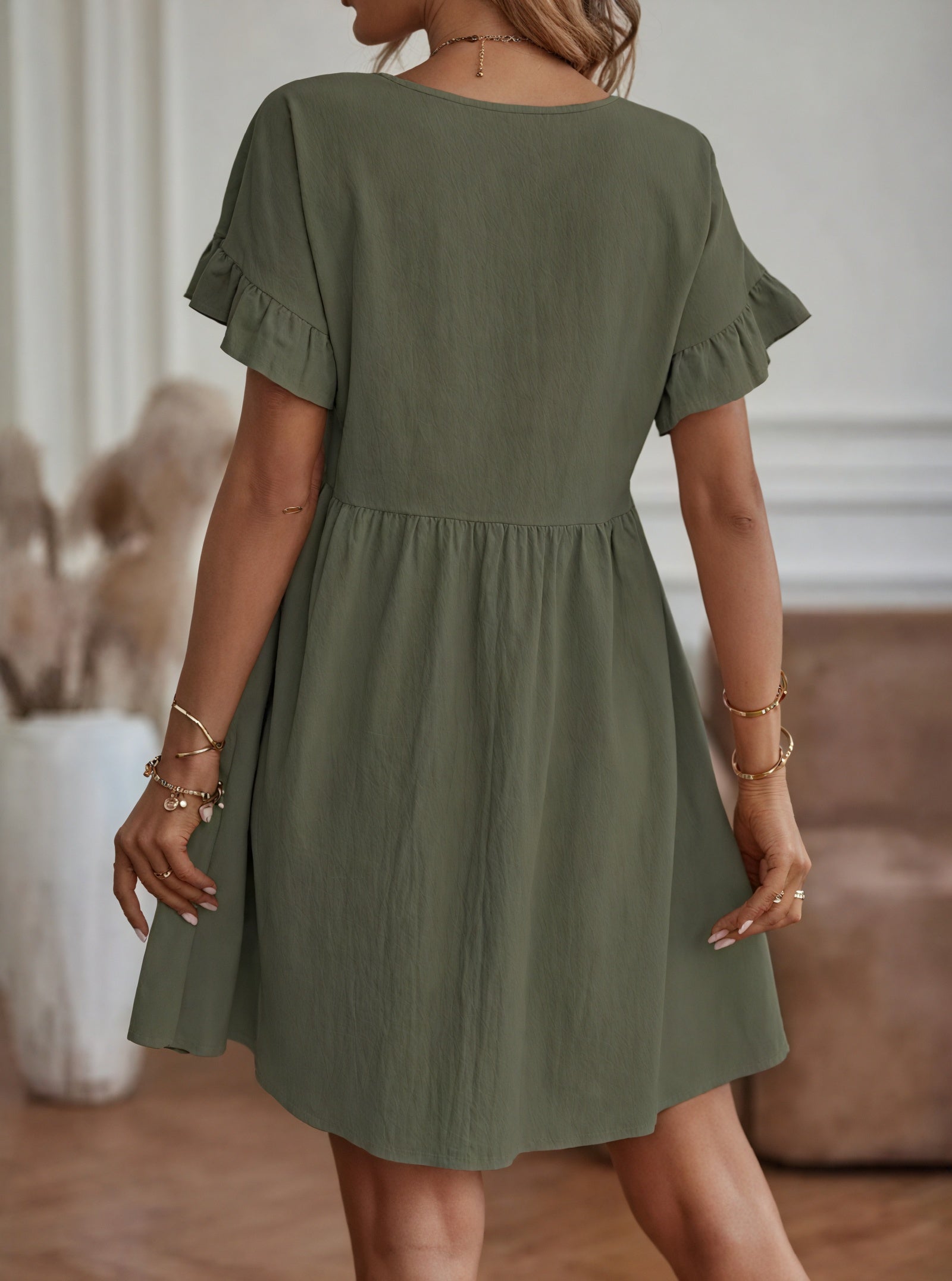 Damen Kleid – A-Linie, Rüschenärmel, Tailliert, Casual Stil-82588-94ca5e9f-6cc4-4de3-b03a-65bc892cc77b