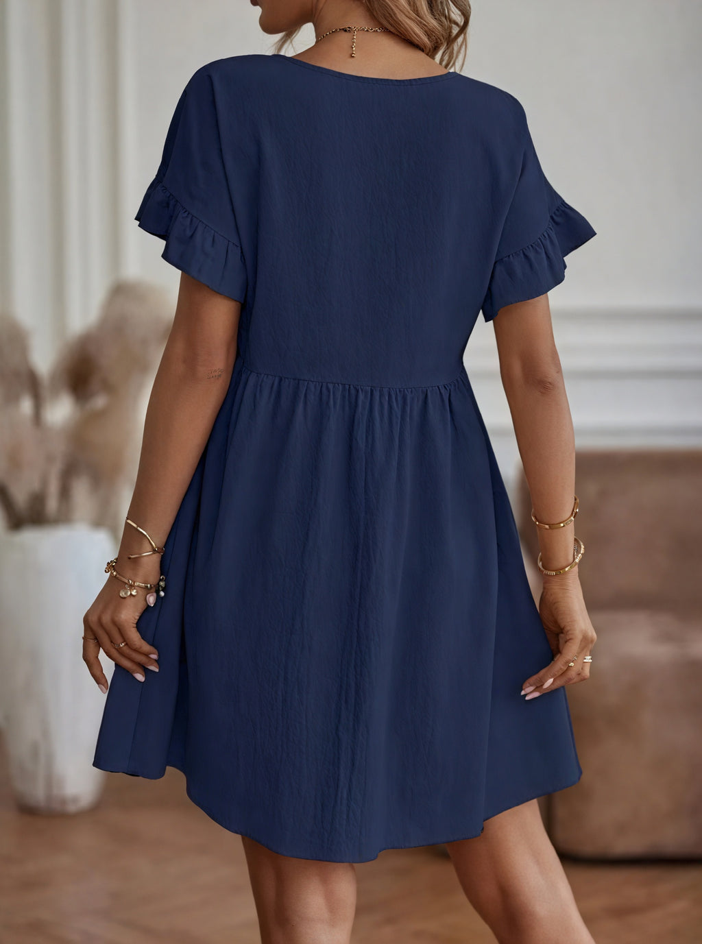 Damen Kleid – A-Linie, Rüschenärmel, Tailliert, Casual Stil-82588-4bd837fb-f93f-41e2-844b-613e1fe23fa9