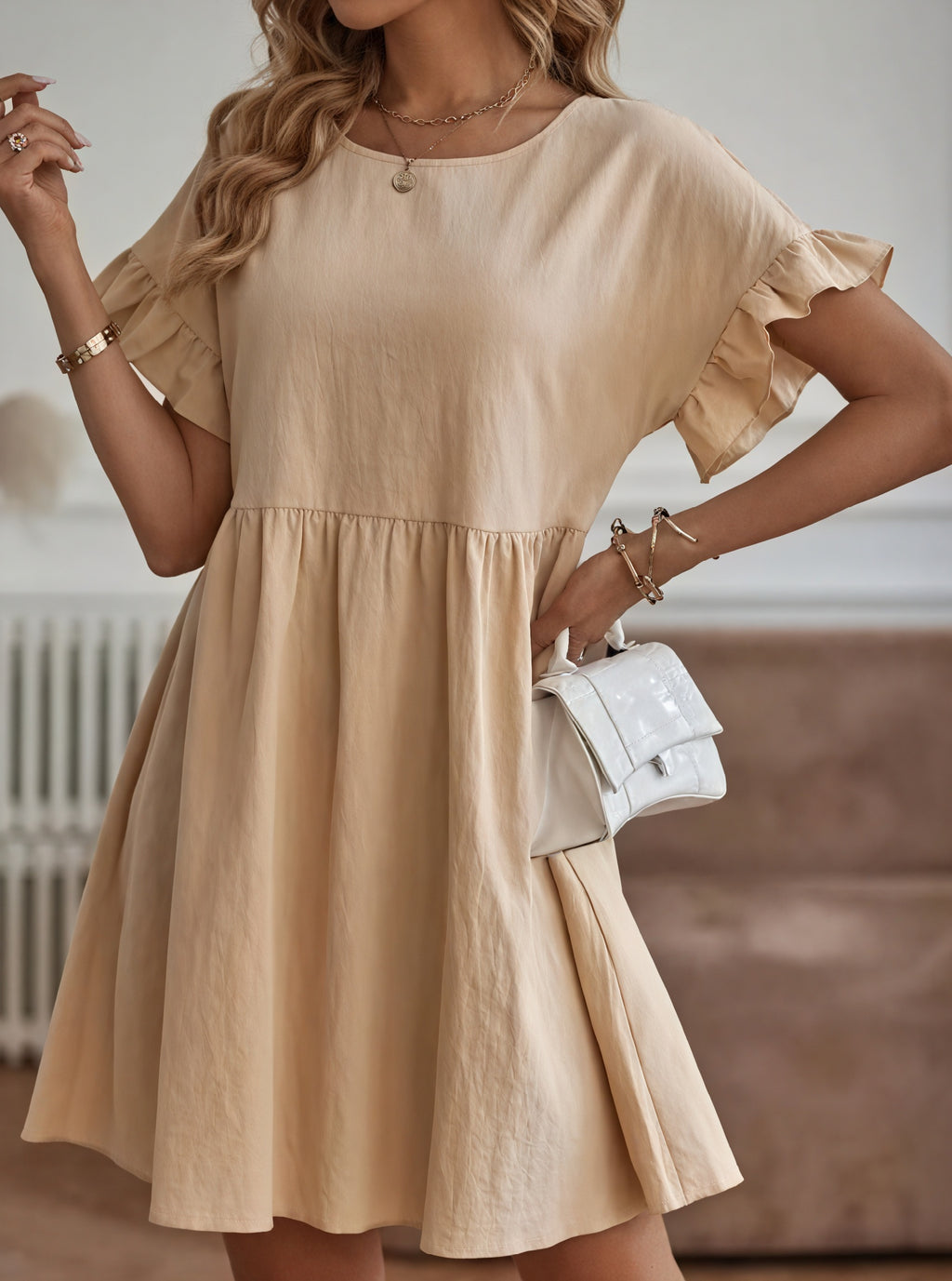 Damen Kleid – A-Linie, Rüschenärmel, Tailliert, Casual Stil-82588-435fa651-56d4-410f-a85d-89c65b88e8c1