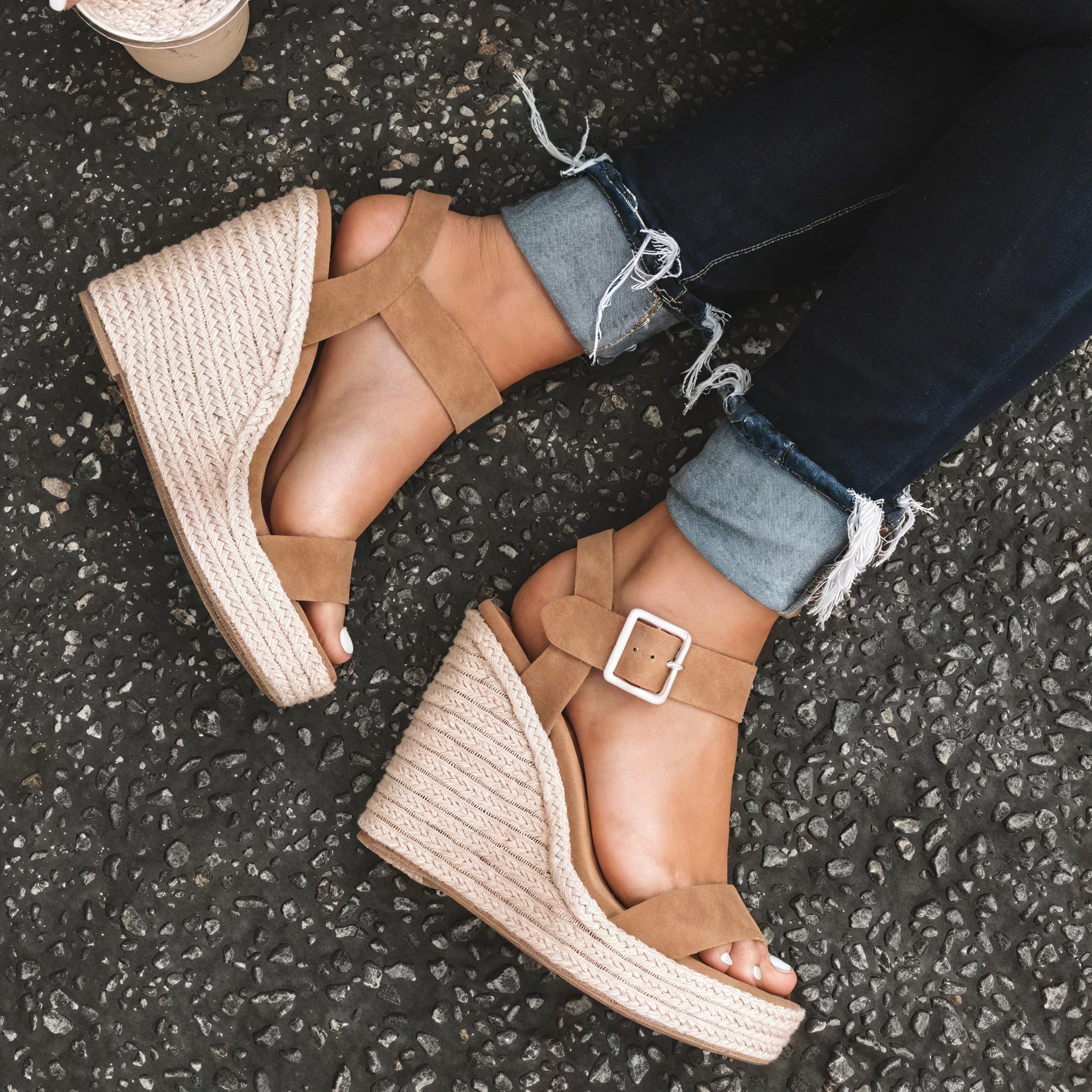 Damen Keilabsatz Sandalen – Offene Spitze, Knöchelriemen, Espadrille-Sohle-82714-cf0aa915-640d-42c1-a481-68dd818c73e4