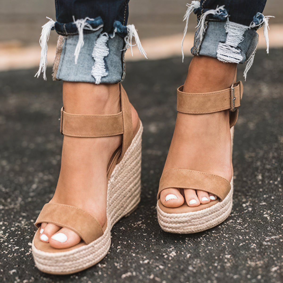 Damen Keilabsatz Sandalen – Offene Spitze, Knöchelriemen, Espadrille-Sohle-82714-68f3783a-b027-4f83-882c-f98cdc7b19d2