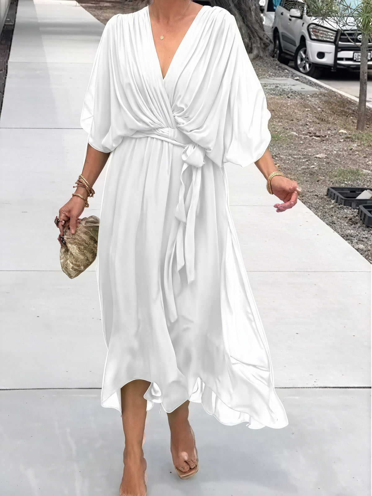 Whitney | Elegant Soft V-Neck Silk Dress for Women - Image 7