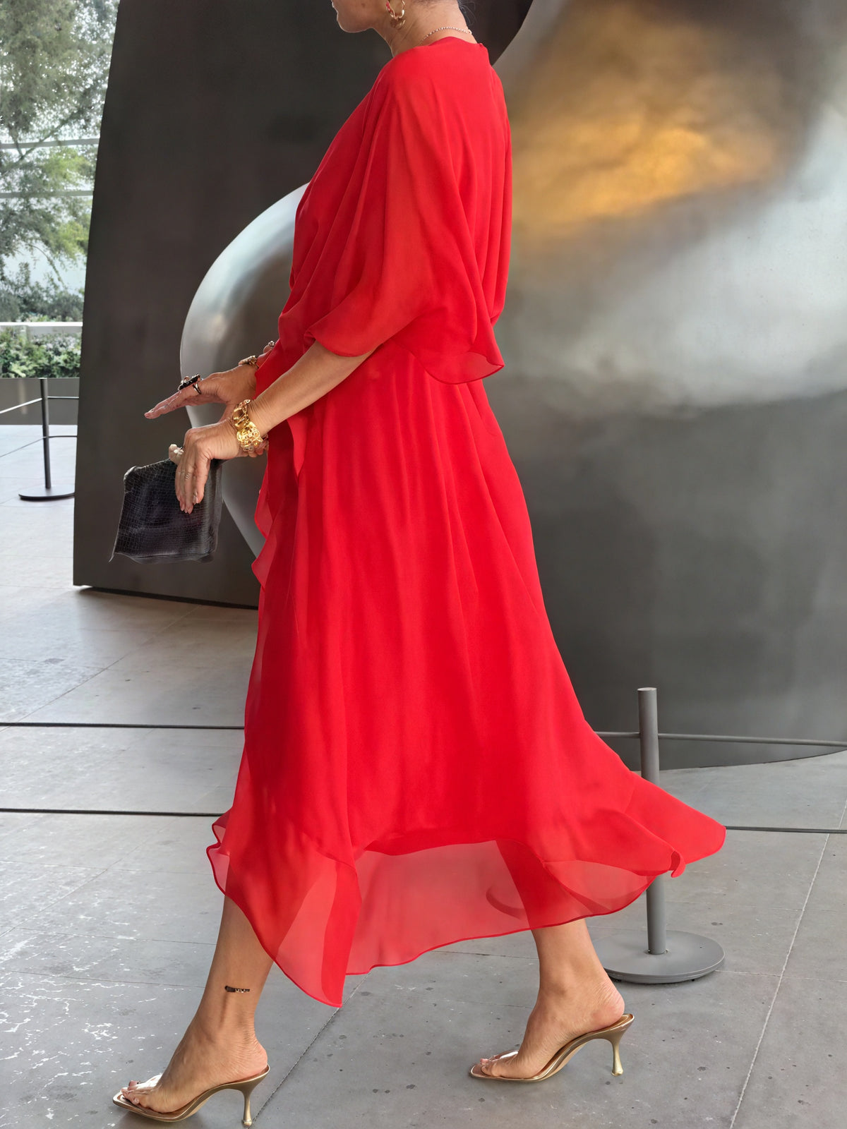 Whitney | Elegant Soft V-Neck Silk Dress for Women - Image 10