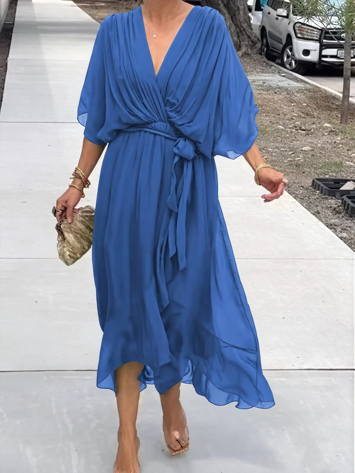 Whitney | Elegant Soft V-Neck Silk Dress for Women - Image 3