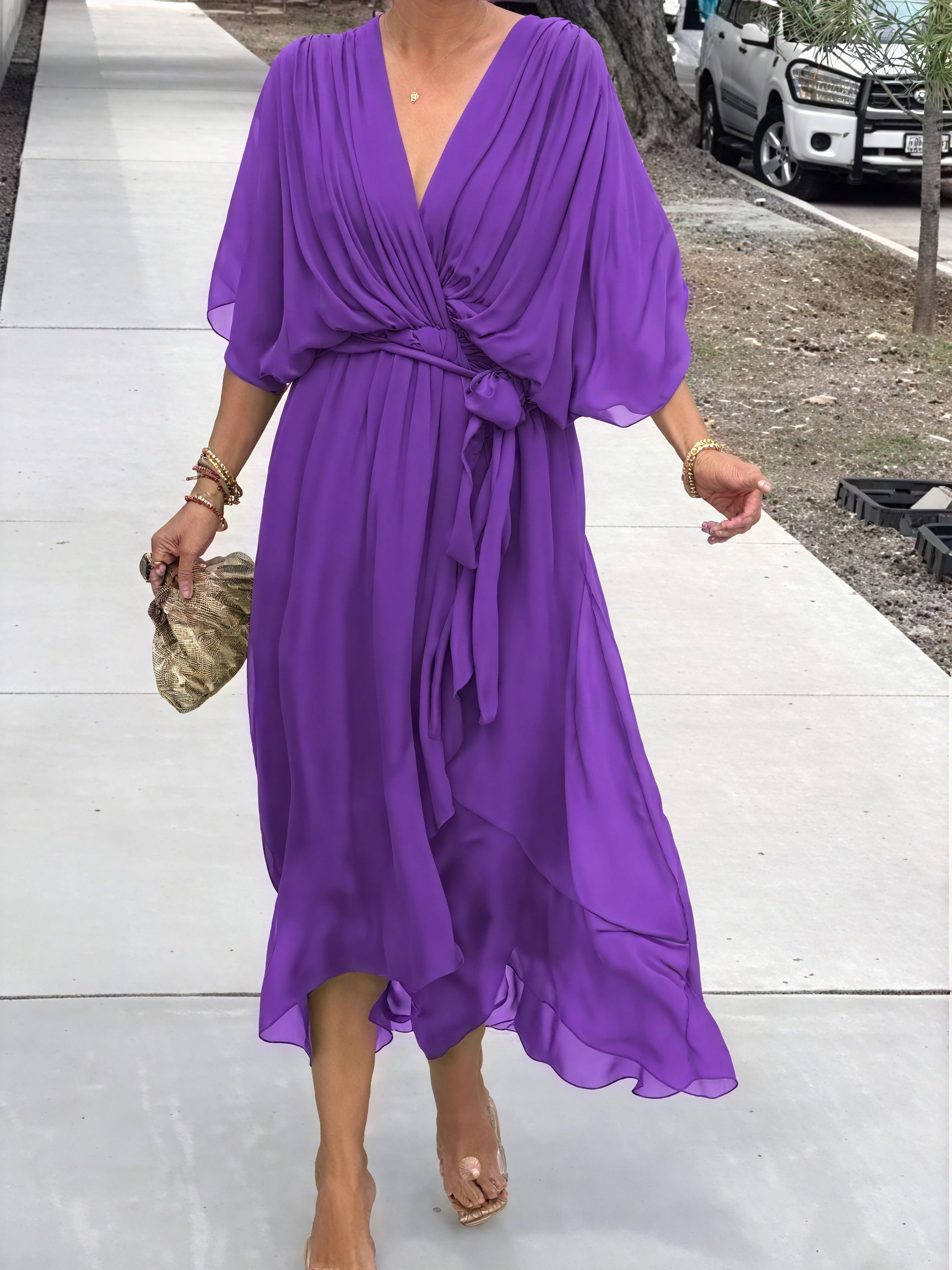 Whitney | Elegant Soft V-Neck Silk Dress for Women - Image 4