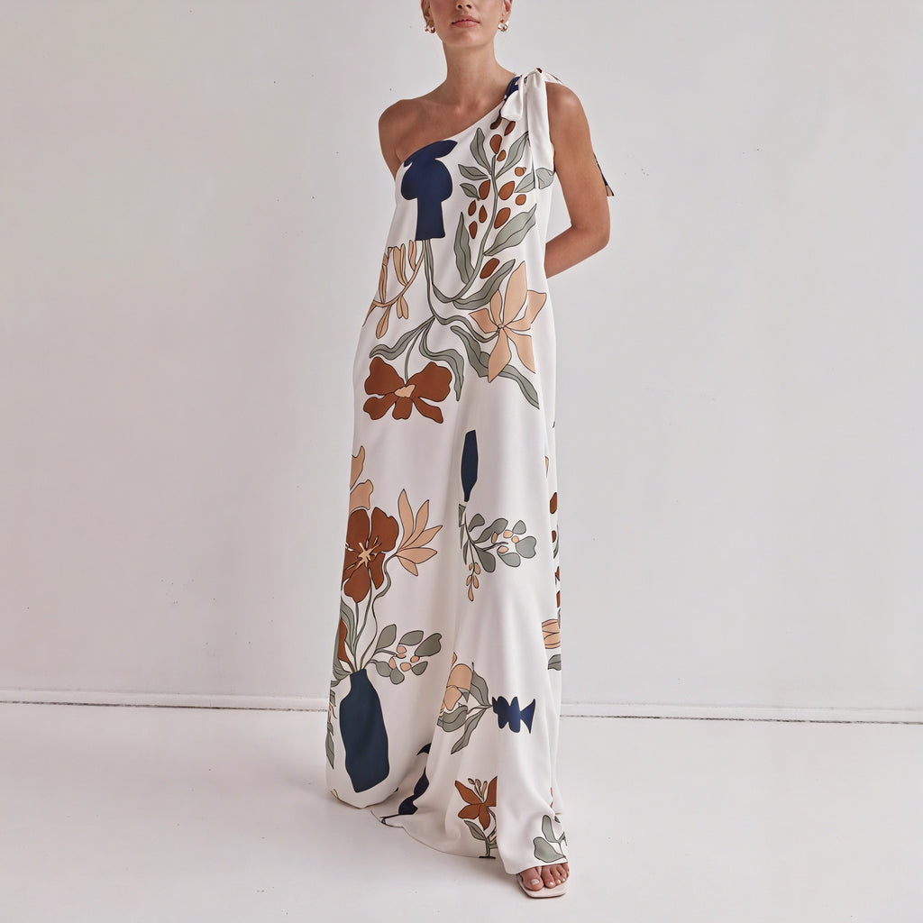 Damen Maxi-Kleid – One-Shoulder, Blumenprint, Fließend-83220-56826d4b-346c-4efe-bd0b-566bd971eb4a