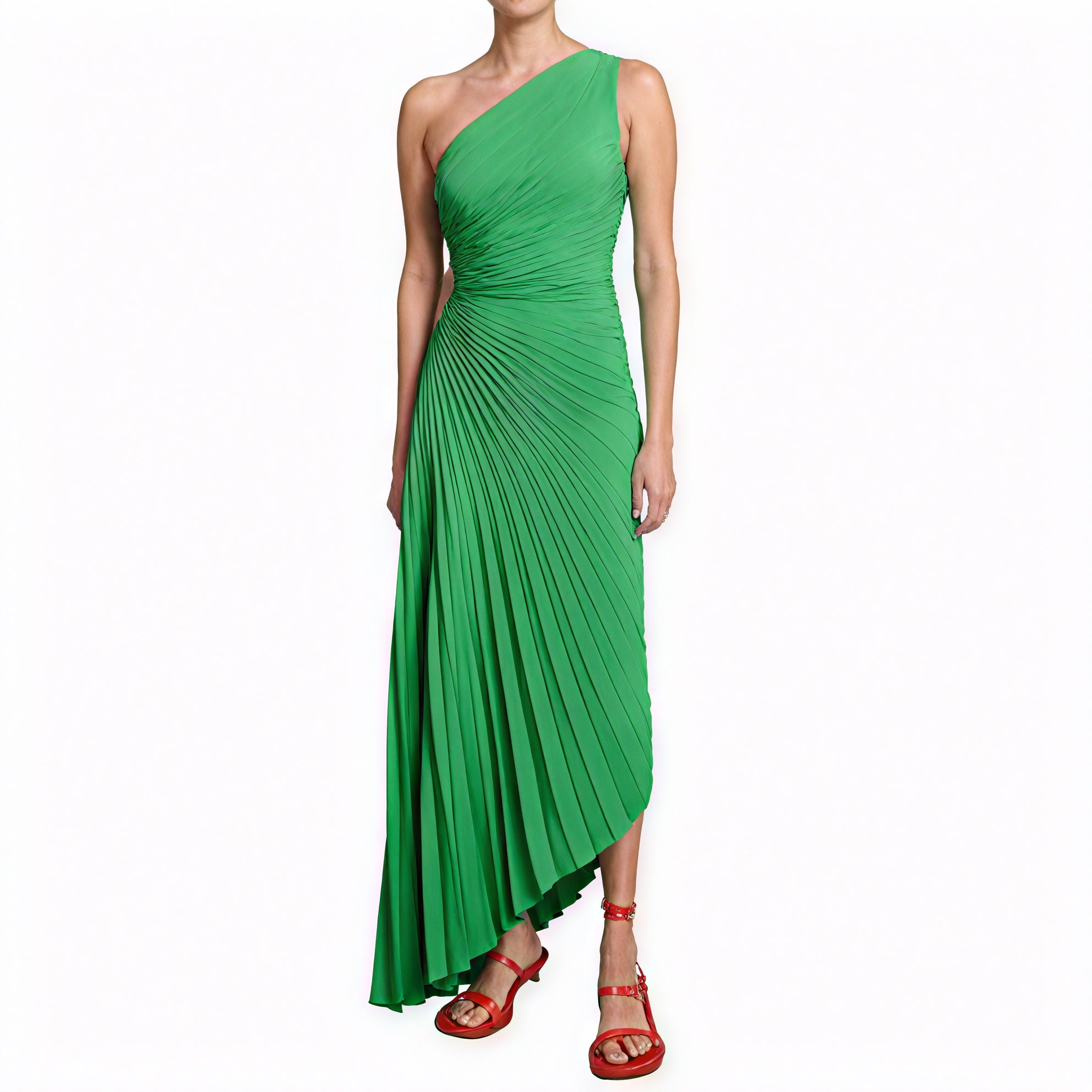 Damen Kleid – One-Shoulder, Plissierter Stoff, Asymmetrischer Saum, Elegant-83236-85249fab-20e9-4d44-a687-a1efdf9b0e7f