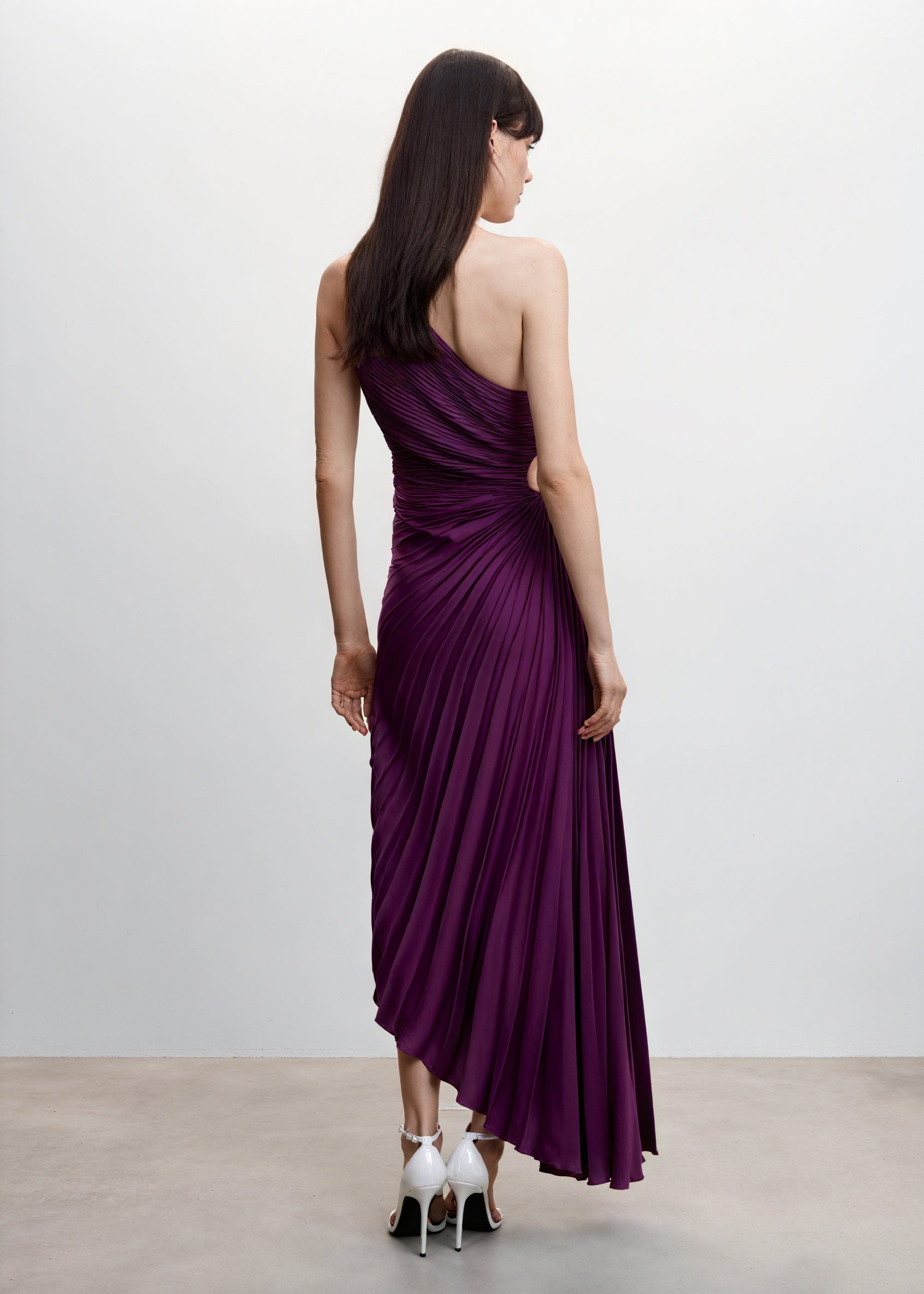 Damen Kleid – One-Shoulder, Plissierter Stoff, Asymmetrischer Saum, Elegant-83236-fc4c03f5-15b0-42d4-a10e-5c128129efc0