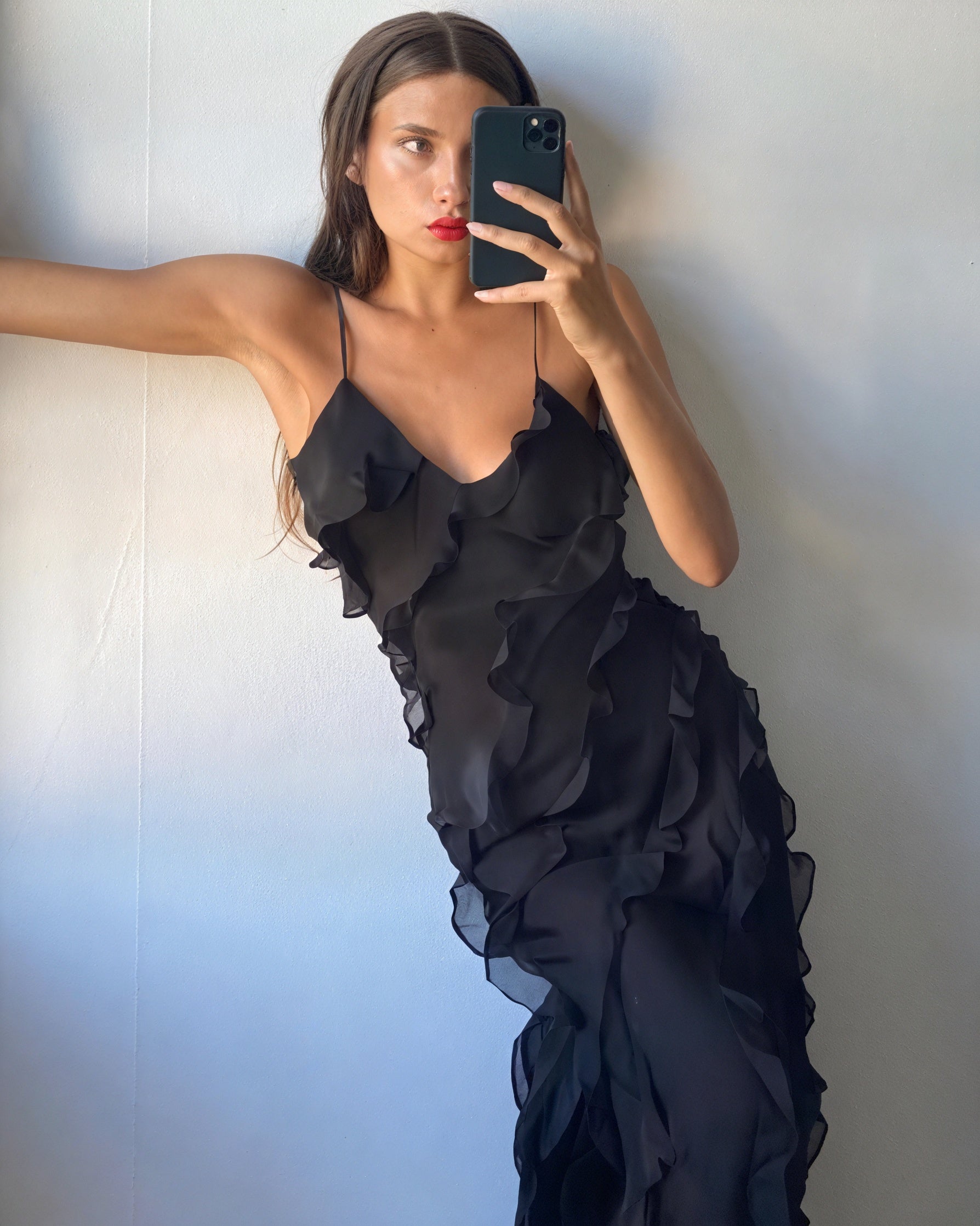 Kleidhaus Damen Maxikleid – Fließend, Spaghettiträger, Rüschen, Abendkleid-83279-1fe5ddf1-3c7c-48fd-a83d-a609808a0958