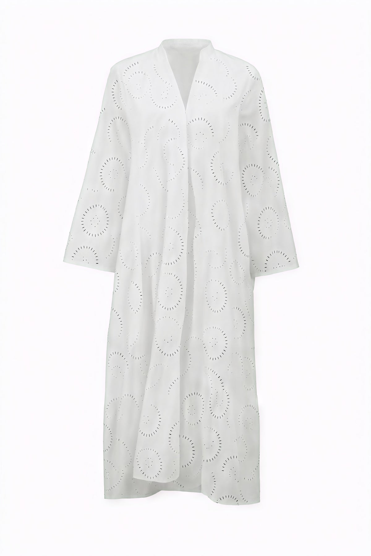 Kleidhaus Damen Lochstickerei Kleid – V-Ausschnitt, 3/4-Ärmel, Knopfleiste-83323-d901f975-ff45-46e9-a7af-5162386a80c7