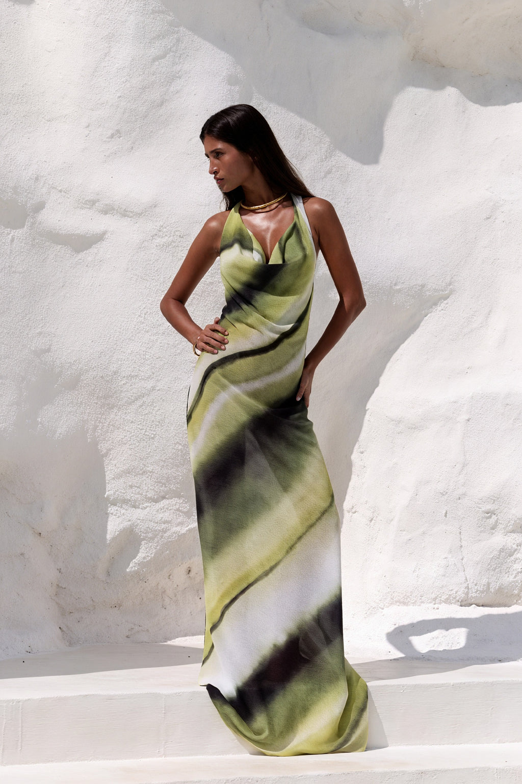 Damen Maxi Kleid – Ärmellos, Drapierter Ausschnitt, Tie-Dye, Fließend-83479-1f95f47e-dd2e-452a-a880-7958e55035f6