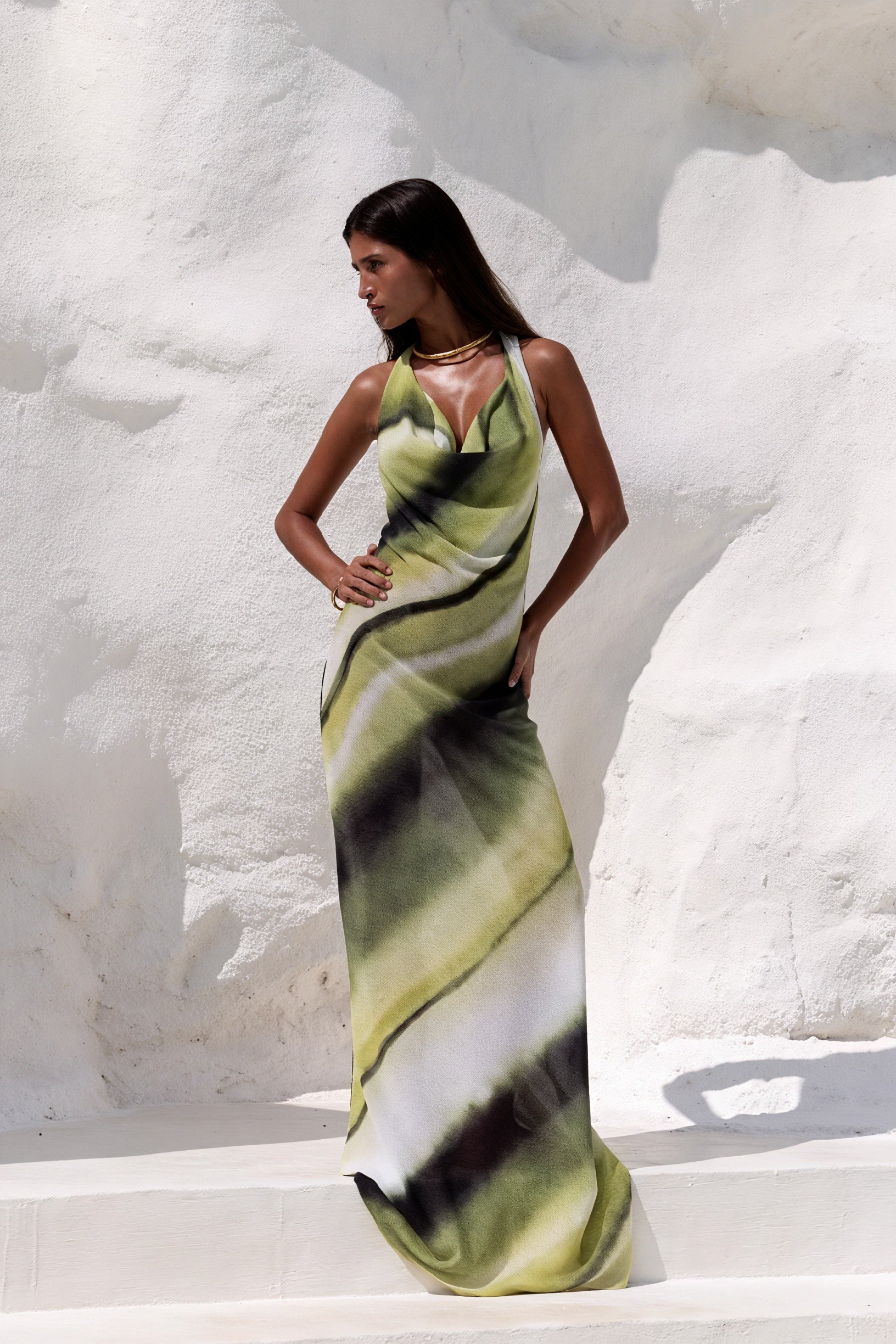 Damen Maxi Kleid – Ärmellos, Drapierter Ausschnitt, Tie-Dye, Fließend-83479-1f95f47e-dd2e-452a-a880-7958e55035f6