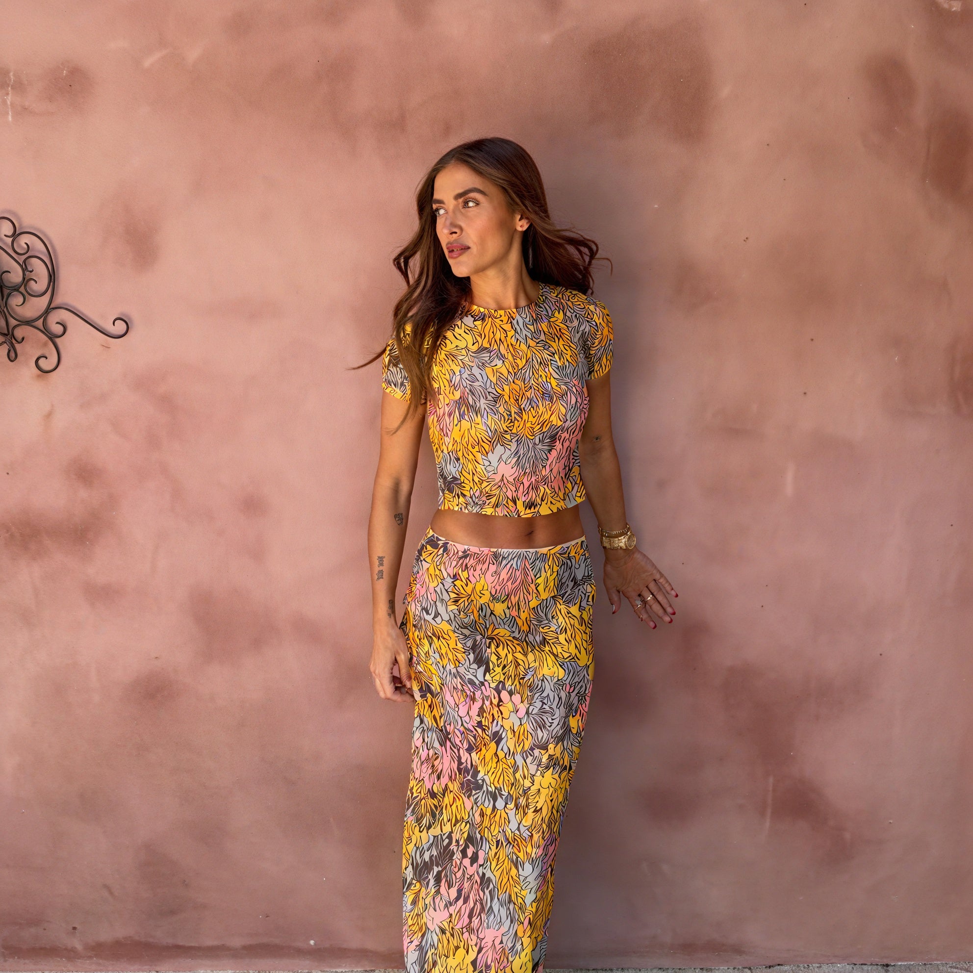 Damen Zweiteiler Set – Blumenmuster Crop Top & Maxi Rock, Fließend-83559-49b90ac5-0c56-401d-98f2-bfe6d6df0840