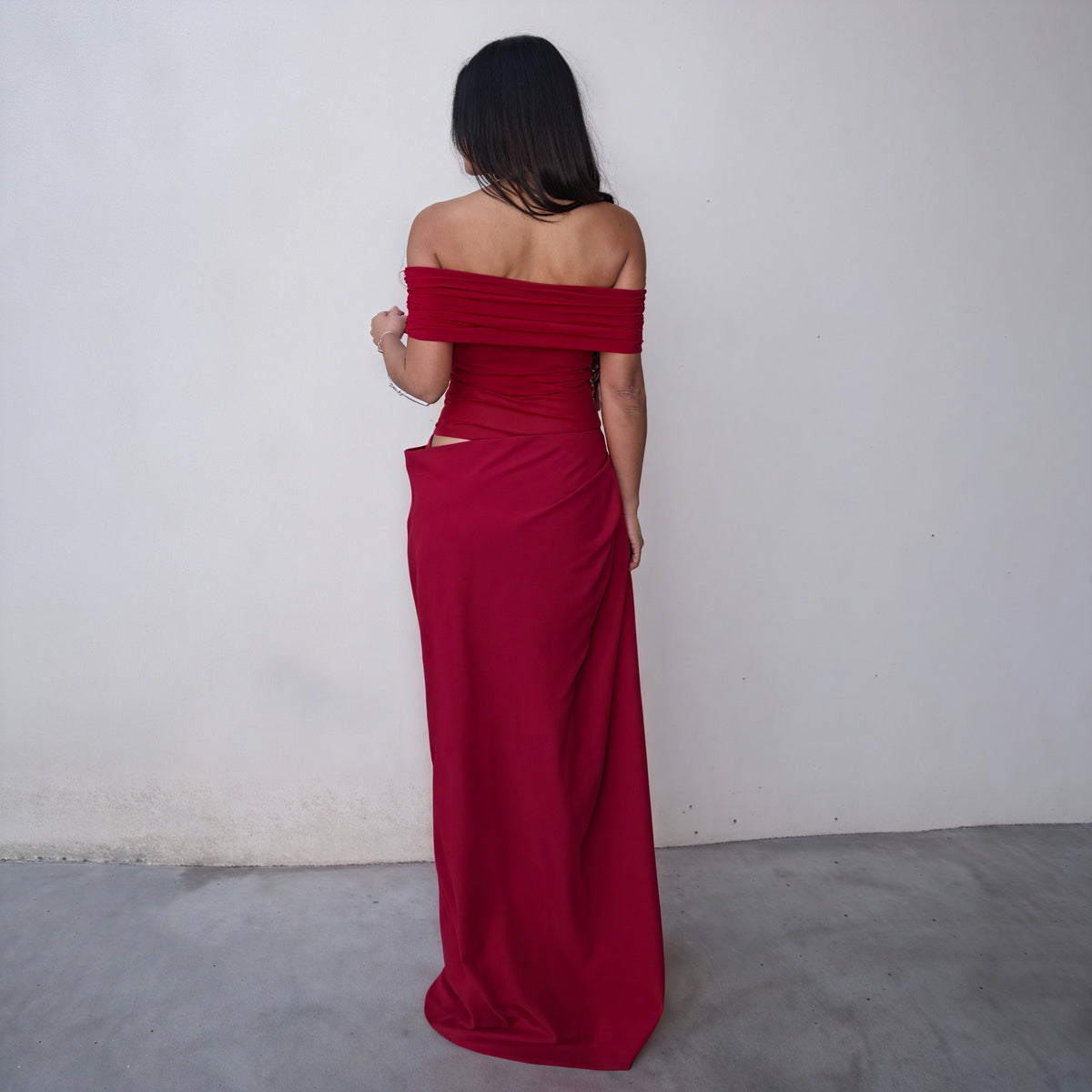 Damen Maxikleid – Schulterfrei, Taillenausschnitt, Bodenlang, Fließender Stoff-83596-c8882d5d-98ce-494e-b2d9-6ad6aba5326f