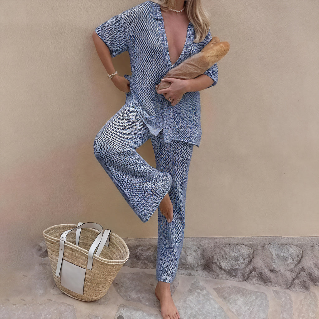 Damen Zweiteiler Strickset – Leichtes Hemd mit Knopfleiste & Hose, Loungewear-83778-d879ccb0-8f1c-474f-bad5-2ddbed630d2b