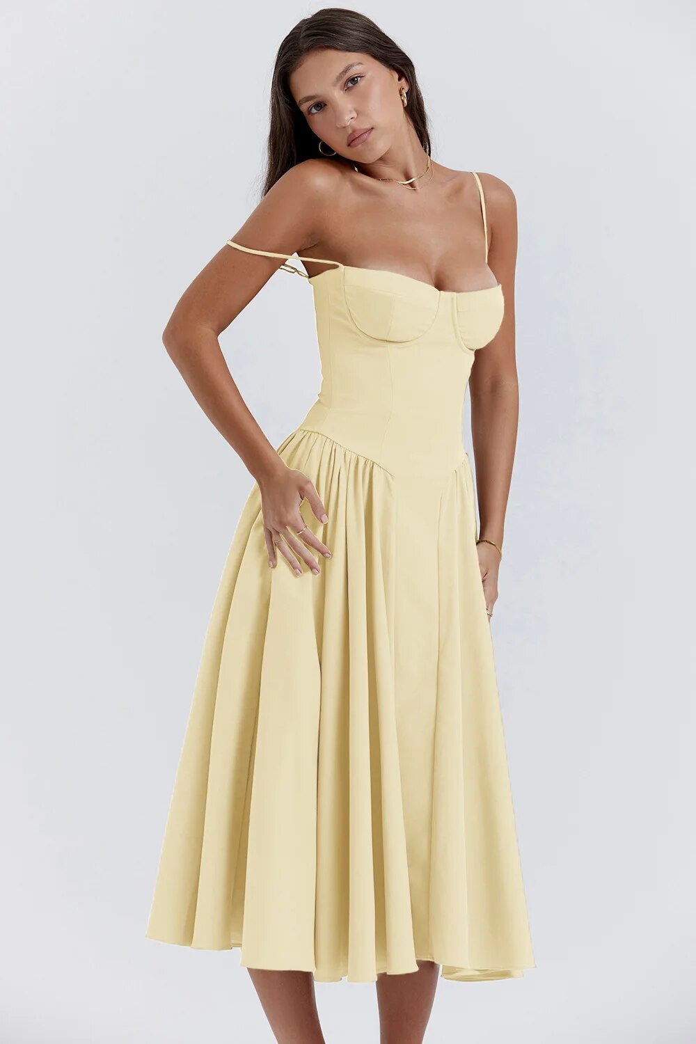 Damen Midi-Kleid mit Spaghettiträgern, plissiertem Rock und Taschen – Elegant-83506-862f6699-3c6a-418e-90eb-1c5c67bf9eb1