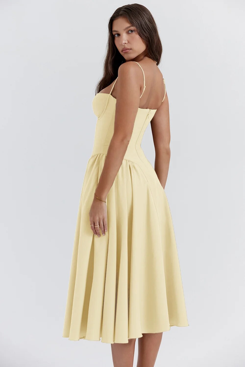 Damen Midi-Kleid mit Spaghettiträgern, plissiertem Rock und Taschen – Elegant-83506-8a7bcd37-e297-4c9c-9260-0a7cd7c2d8d3