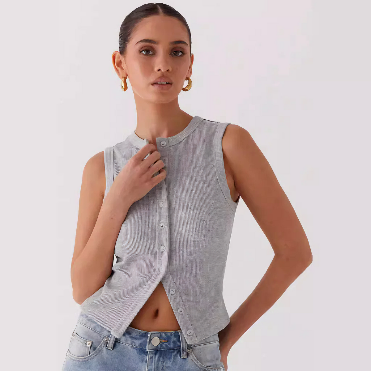 Damen Ärmelloses Rippstrickkleid mit Knopfleiste – Vielseitig-83523-8b4ec419-2f14-4e1c-882d-9386b06c5c51
