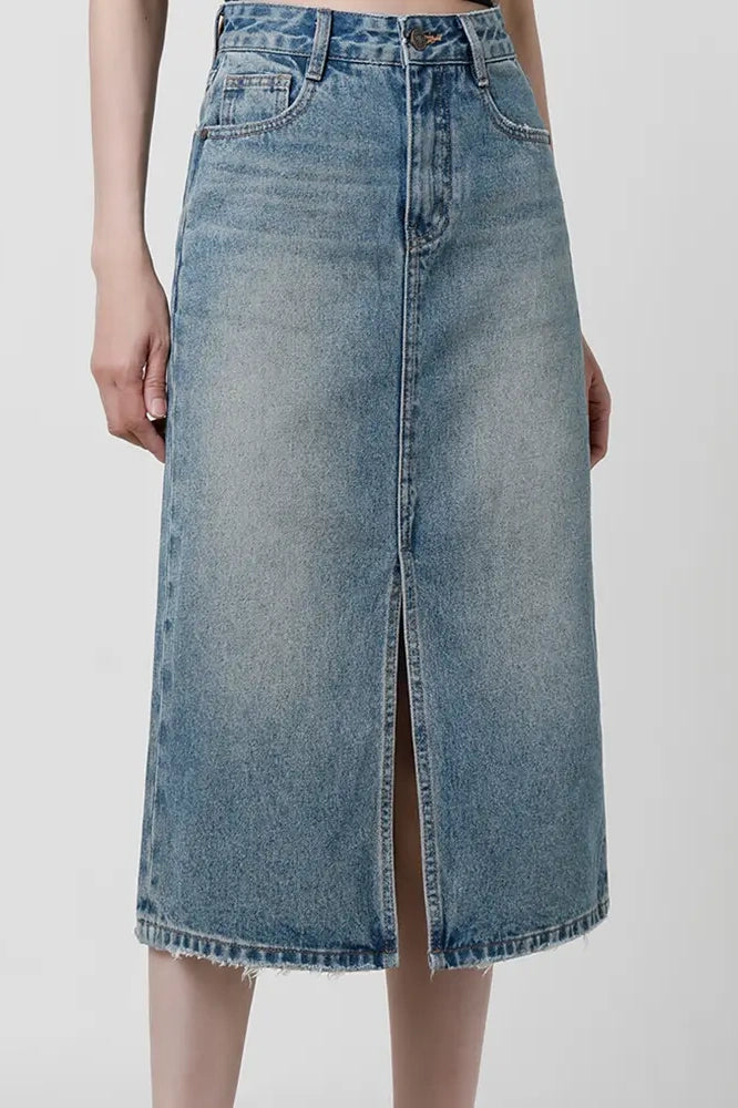 Denimrock mit Schlitz im Vintage-Stil