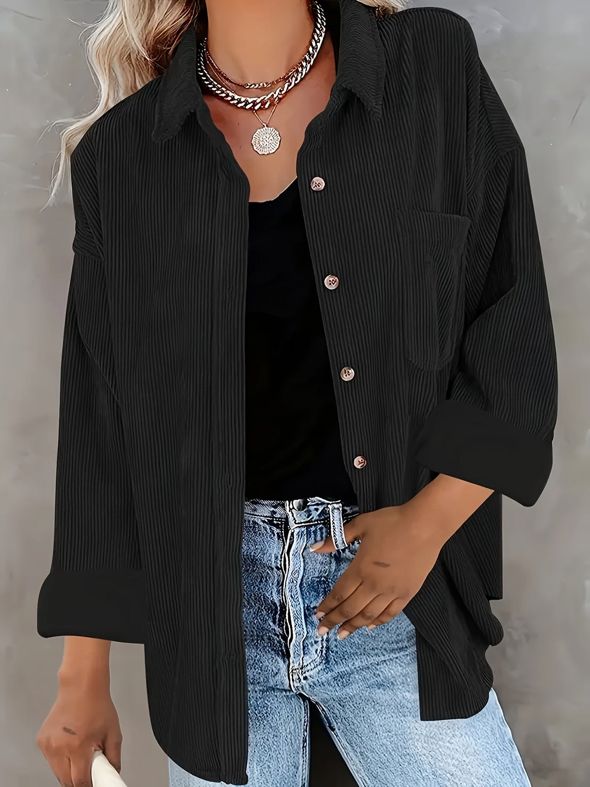 Lässige Hemdjacke mit Knopfleiste