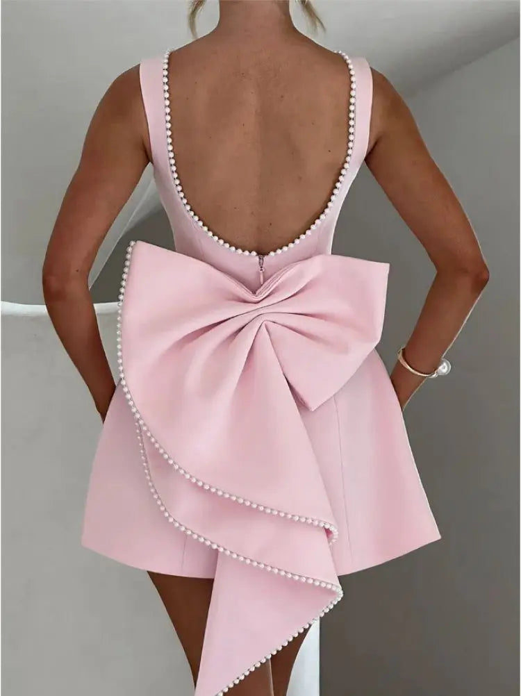 Kleid | Große Rückenschleife & Perlenbesatz | Ganzjährig