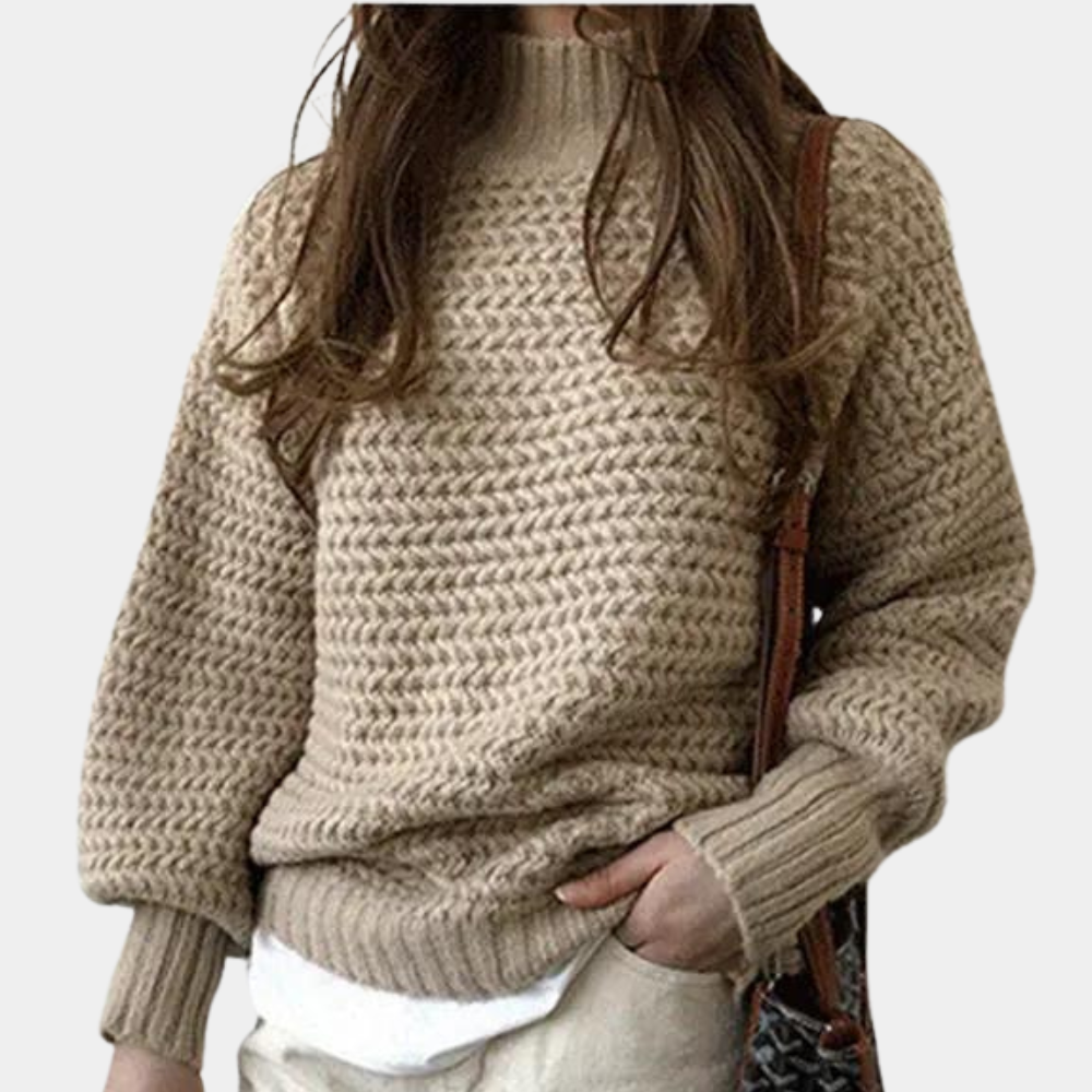 Damen Pullover – Chunky Knit, Hoher Rollkragen, Oversized Ärmel, Off-White, Acryl-Baumwolle-54883-58562562392394