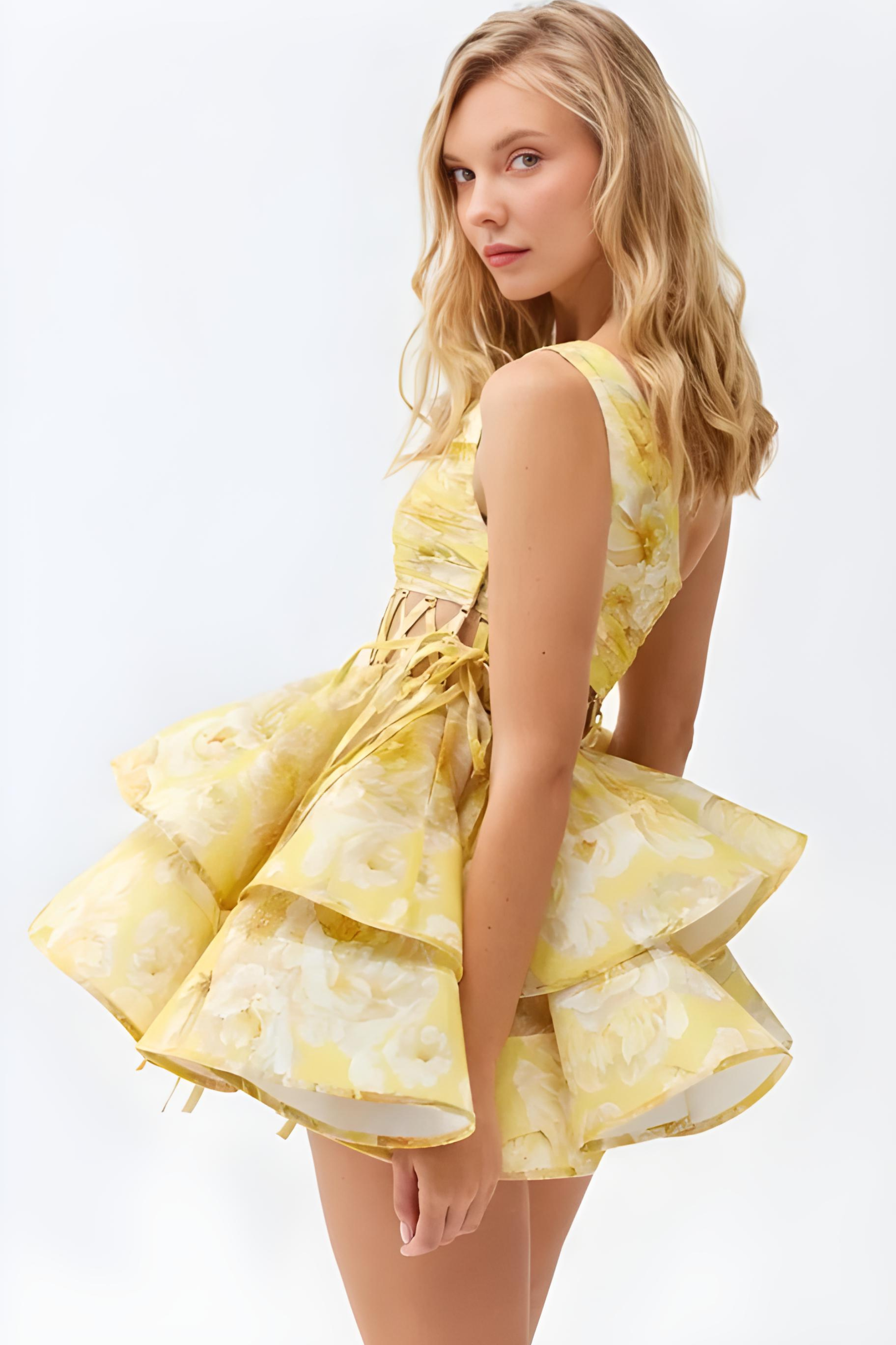 Damen Blumenkleid – One-Shoulder, Volantrock, Asymmetrischer Saum-83680-aea732fb-9641-4c41-9e4d-0e0ffe742795