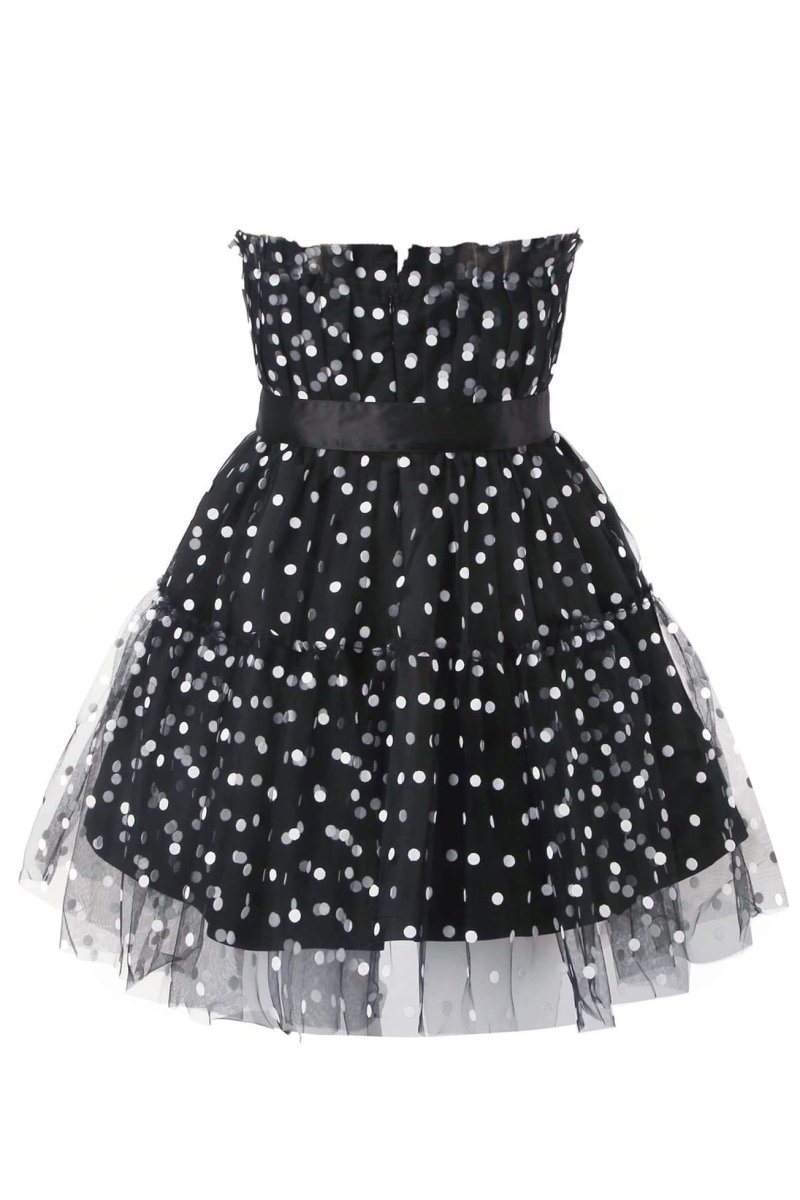 Punktiertes Kleid mit Tüll-Akzent