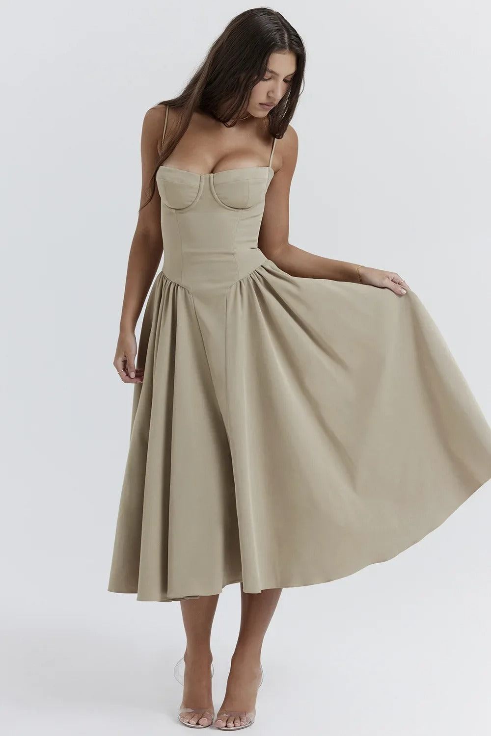 Damen Midi-Kleid mit Spaghettiträgern, plissiertem Rock und Taschen – Elegant-83506-b5d3d5e9-6194-4caf-8958-4d196807003b