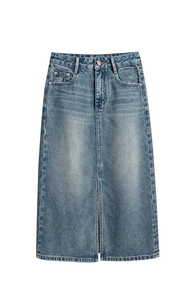 Denimrock mit Schlitz im Vintage-Stil
