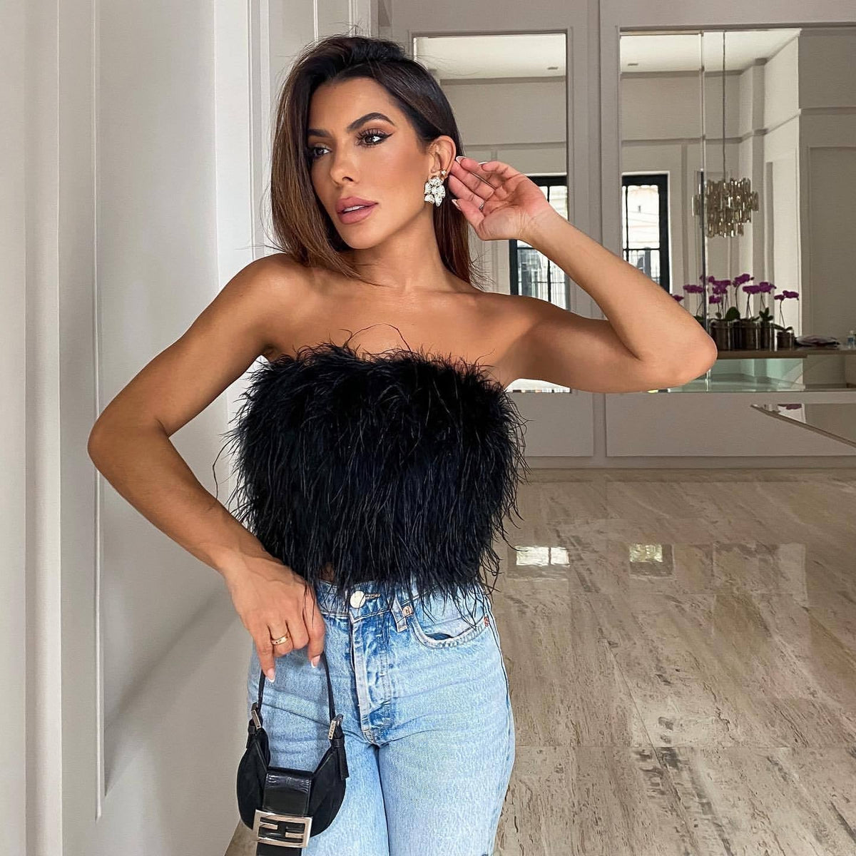 Federbesetztes Bandeau-Top